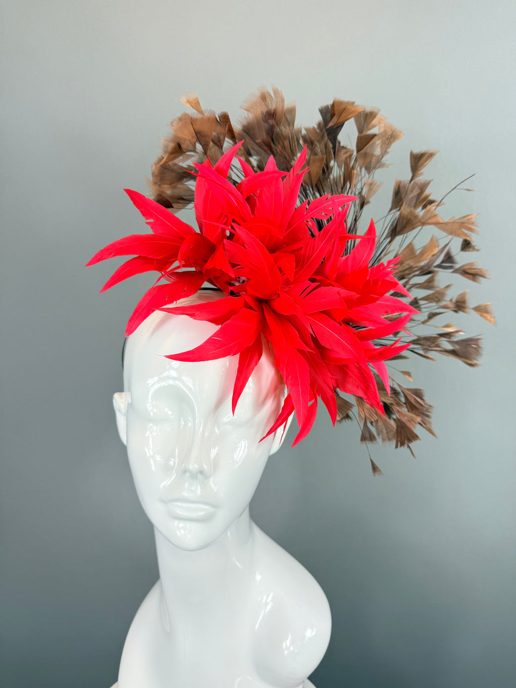 Kentucky Derby Fascinator Hat | Red & Brown Headpiece | Derbyologie