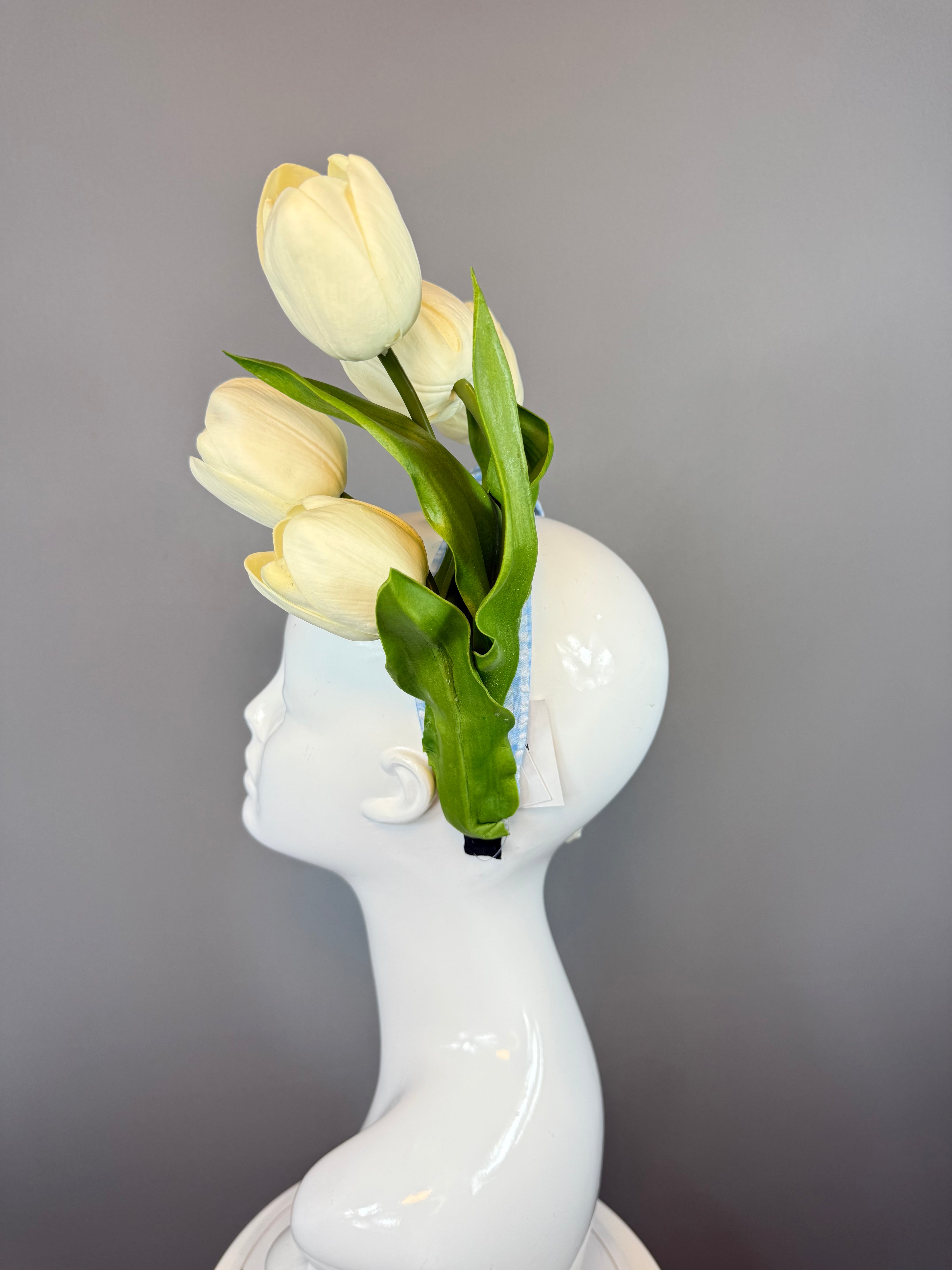 Kentucky Derby Fascinator Hat | Blue and White Tulip Headpiece | Derbyologie