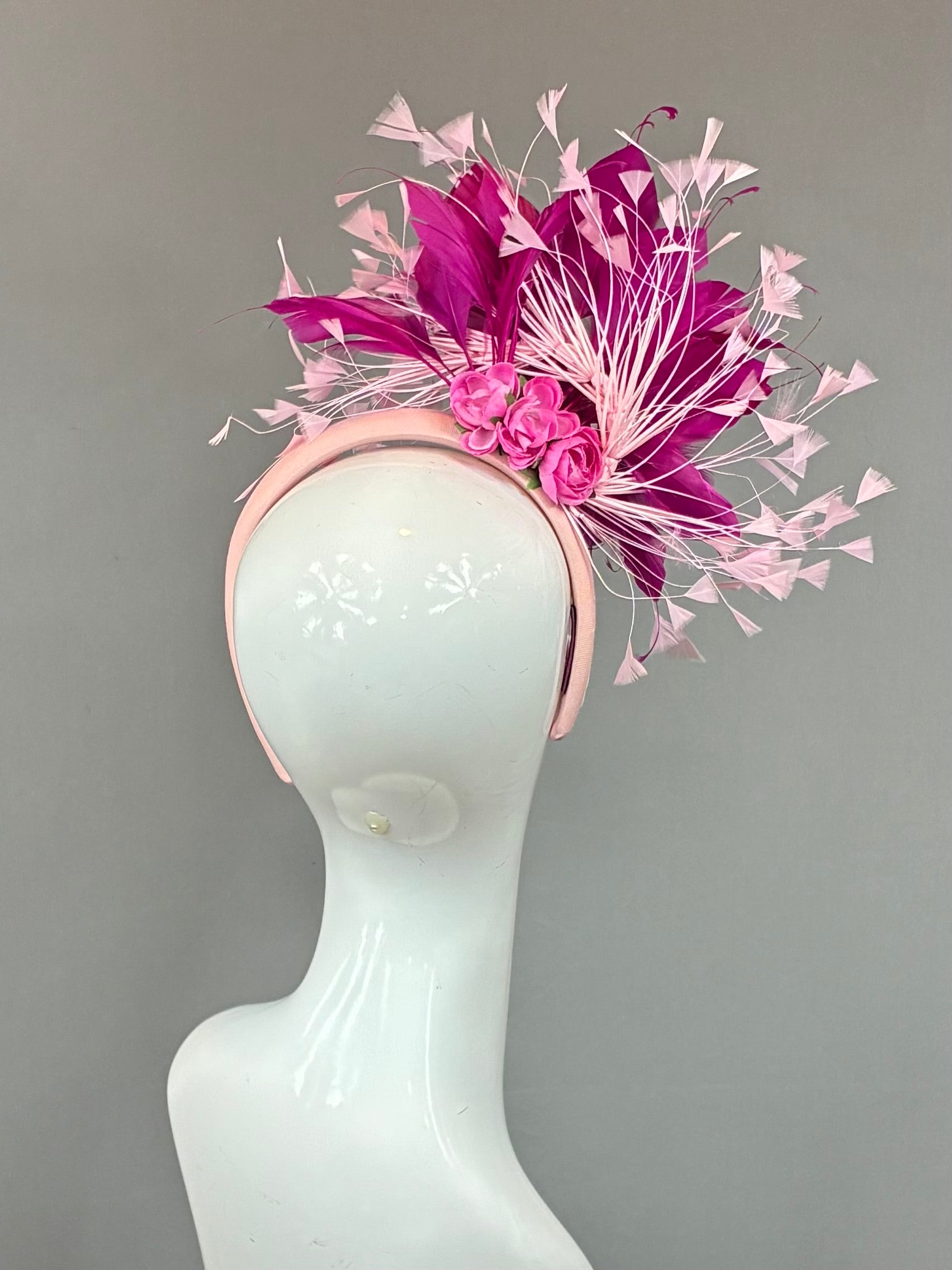 Kentucky Derby Fascinator Hat | Fuchsia and light pink feathered  Headband Hat | Derbyologie