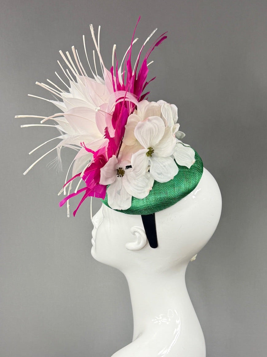 Kentucky Derby Fascinator Hat |White and pink feathered flower Headpiece | Derbyologie