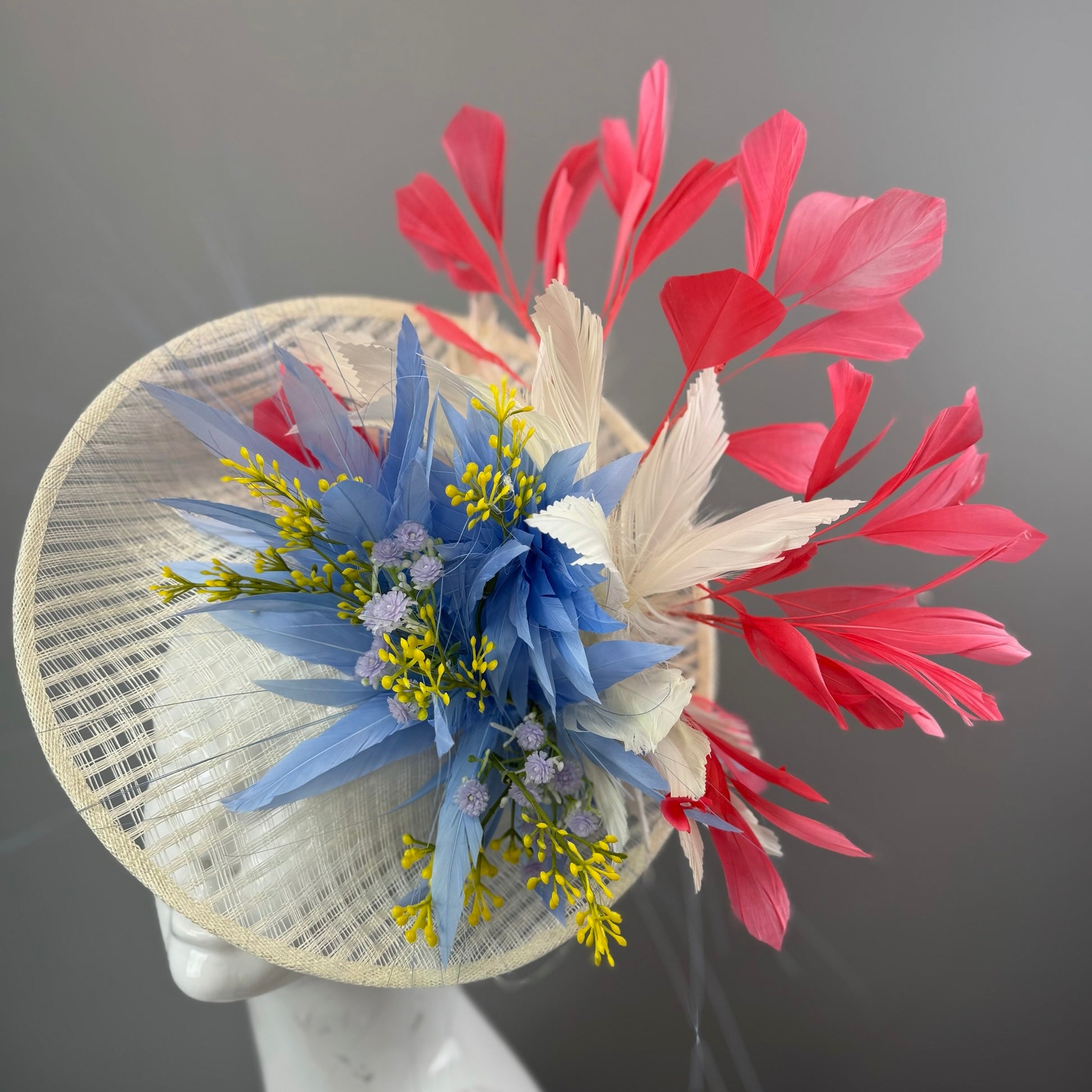 Cream, Blue and Pink Kentucky Derby fascinator, Derby Hat Alternative (GOLD LINE)