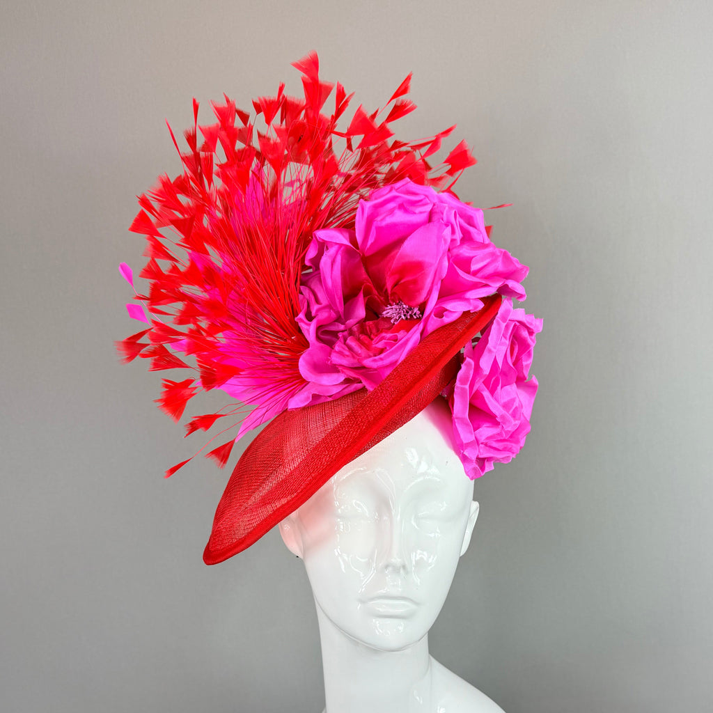 Kentucky Derby Fascinator Hat | Red and Pink Headpiece | Derbyologie
