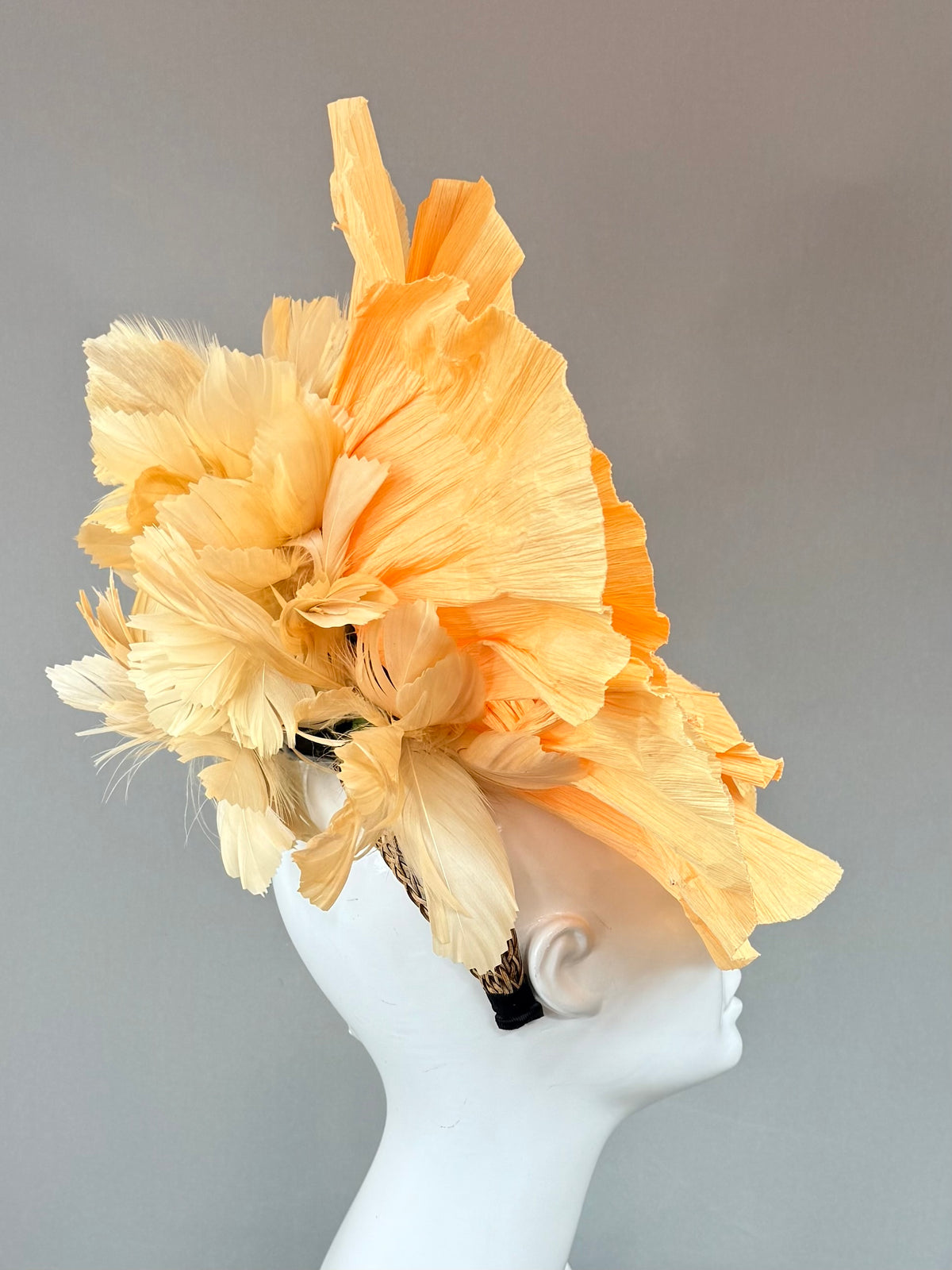 Tangerine orange floral Derby Fascinator, Kentucky Derby Hat Alternative, Kentucky derby hat (GOLD LINE)
