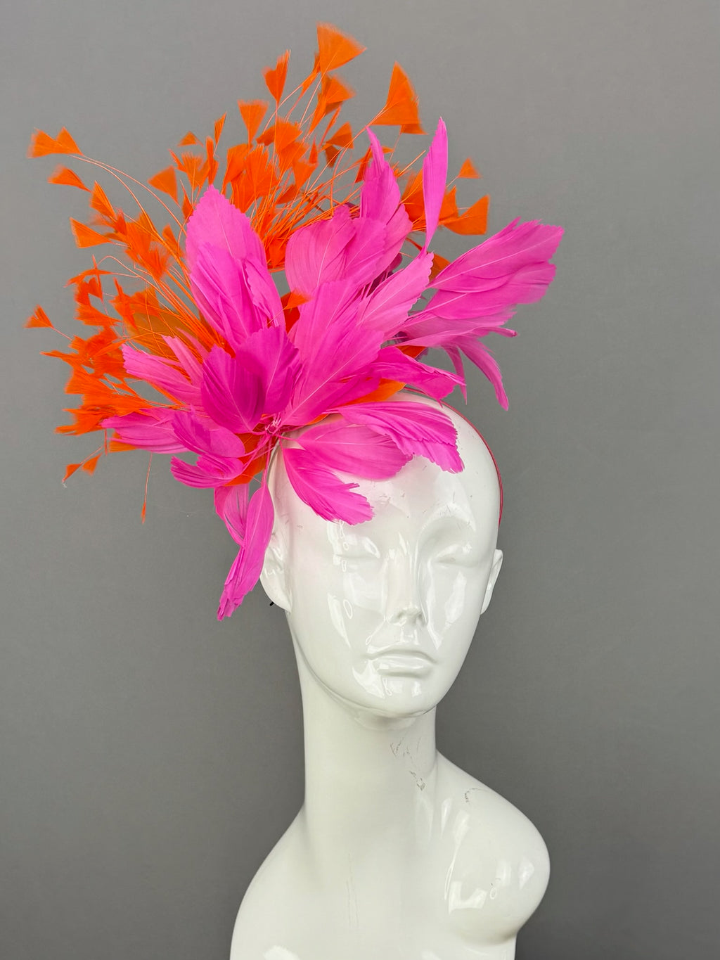 Hot Pink and Orange Kentucky Derby fascinator, Derby Hat Alternative (GOLD LINE)