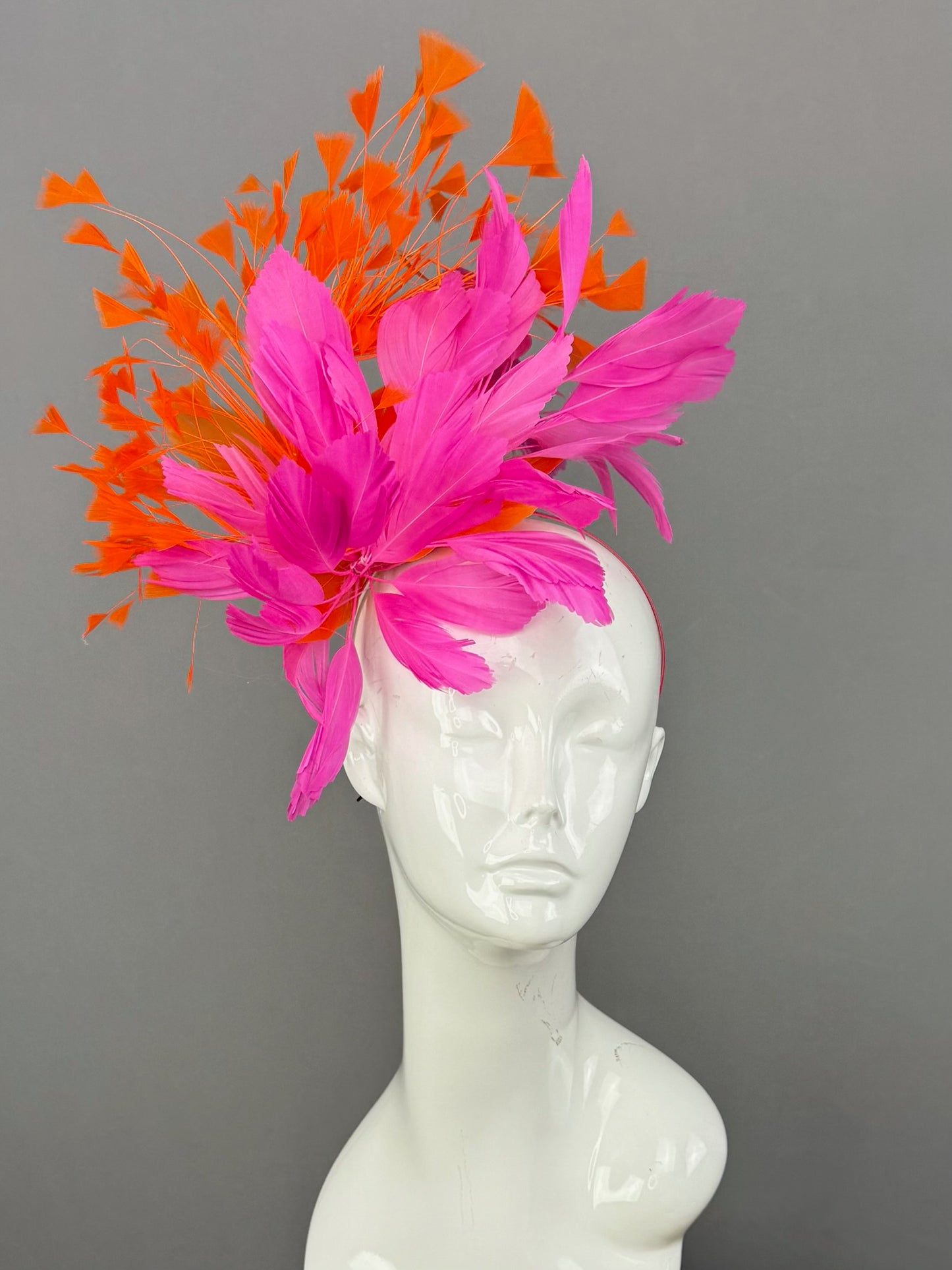 Hot Pink and Orange Kentucky Derby fascinator, Derby Hat Alternative (GOLD LINE)
