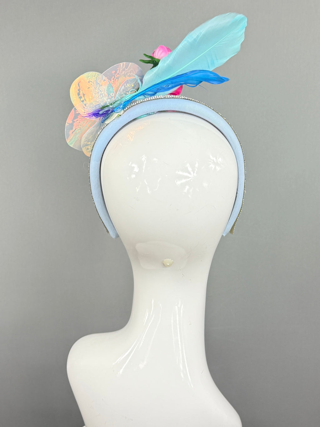 Kentucky Derby Fascinator Hat |Blue, pink, and iridescent Headpiece, created by a 6 year old | Derbyologie