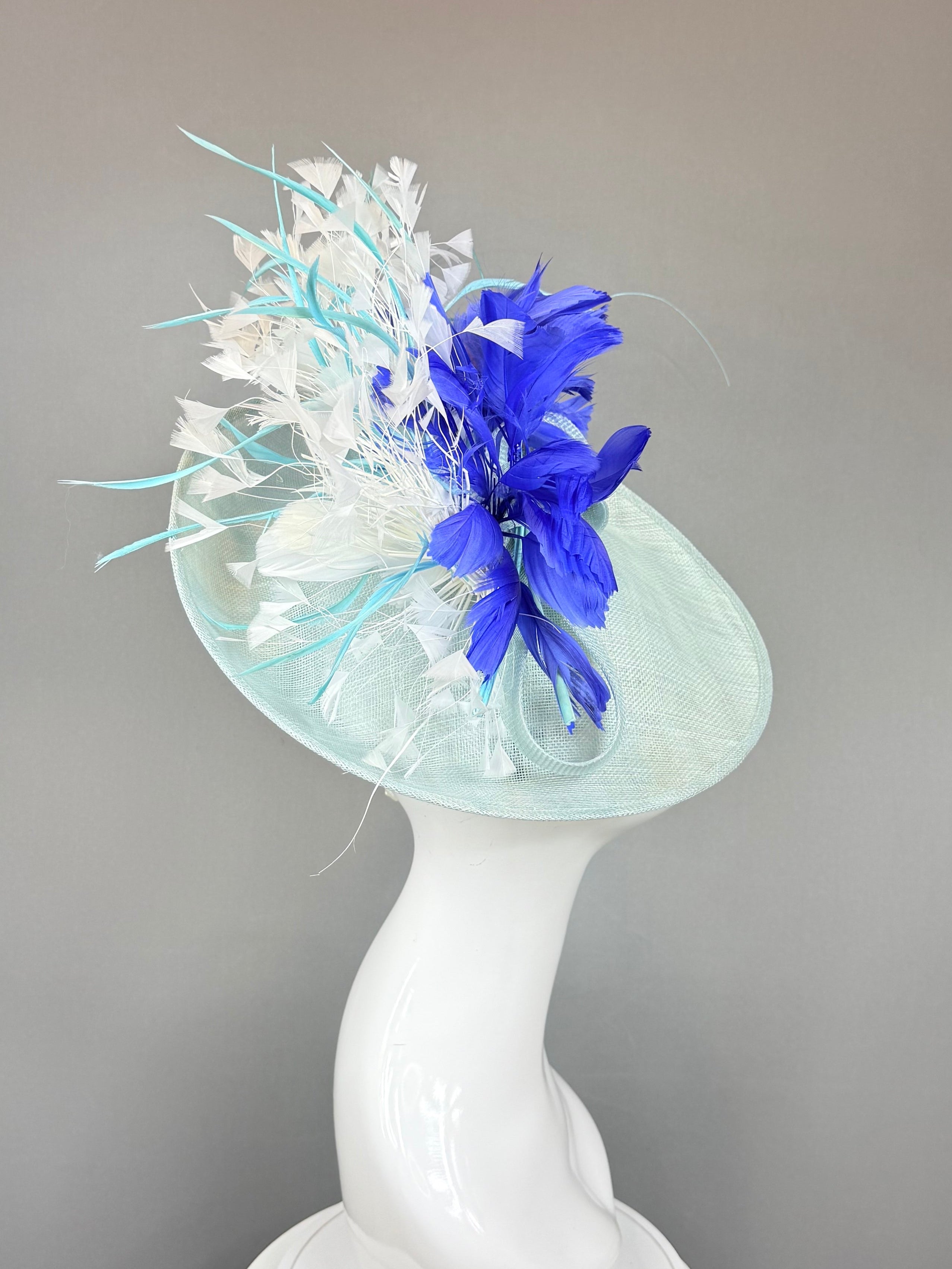Mint green, blue and white Derby Fascinator, Kentucky Derby Hat Alternative, Kentucky derby hat, (GOLD LINE)
