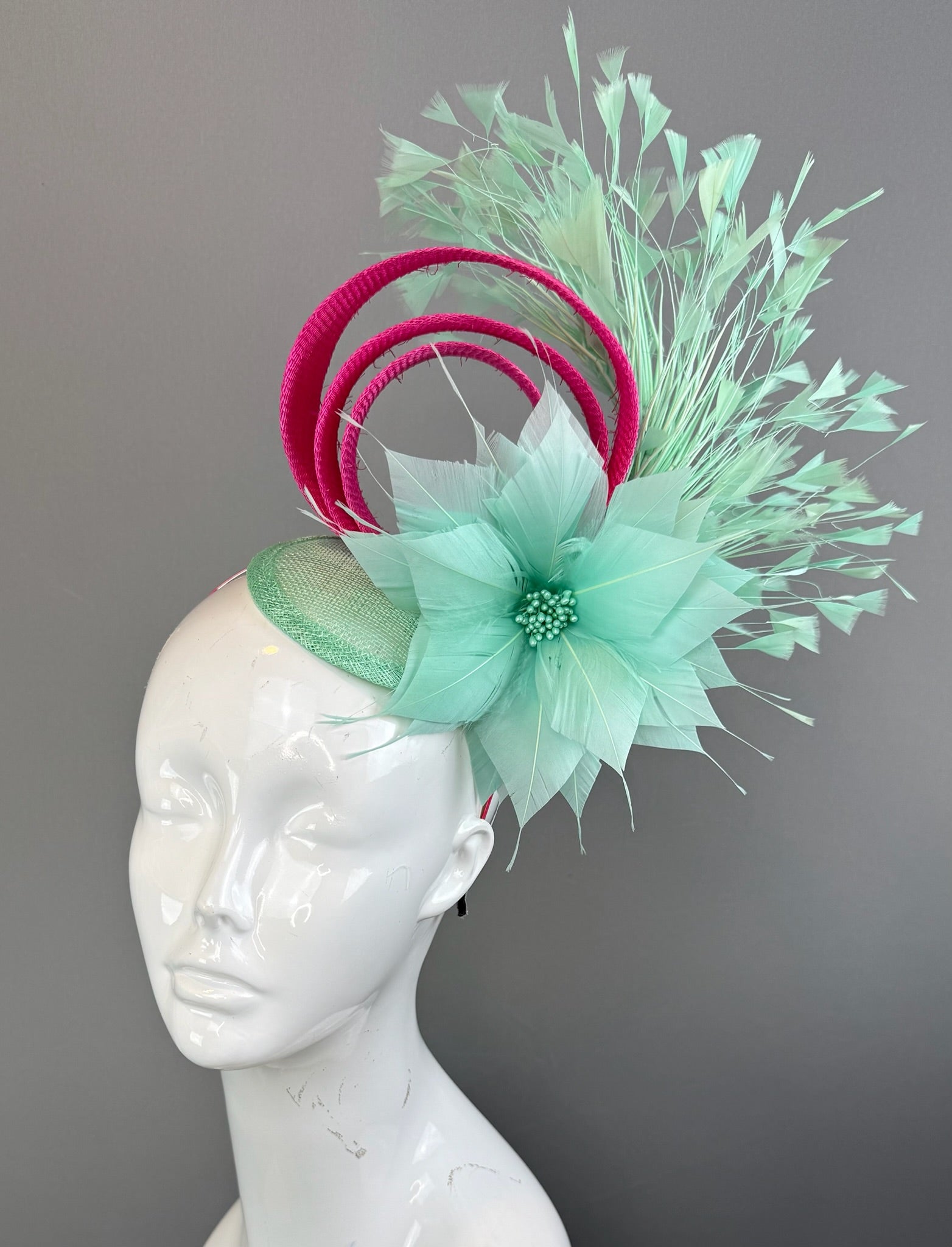 Mint and Pink Kentucky Derby fascinator, Derby Hat Alternative (GOLD LINE)