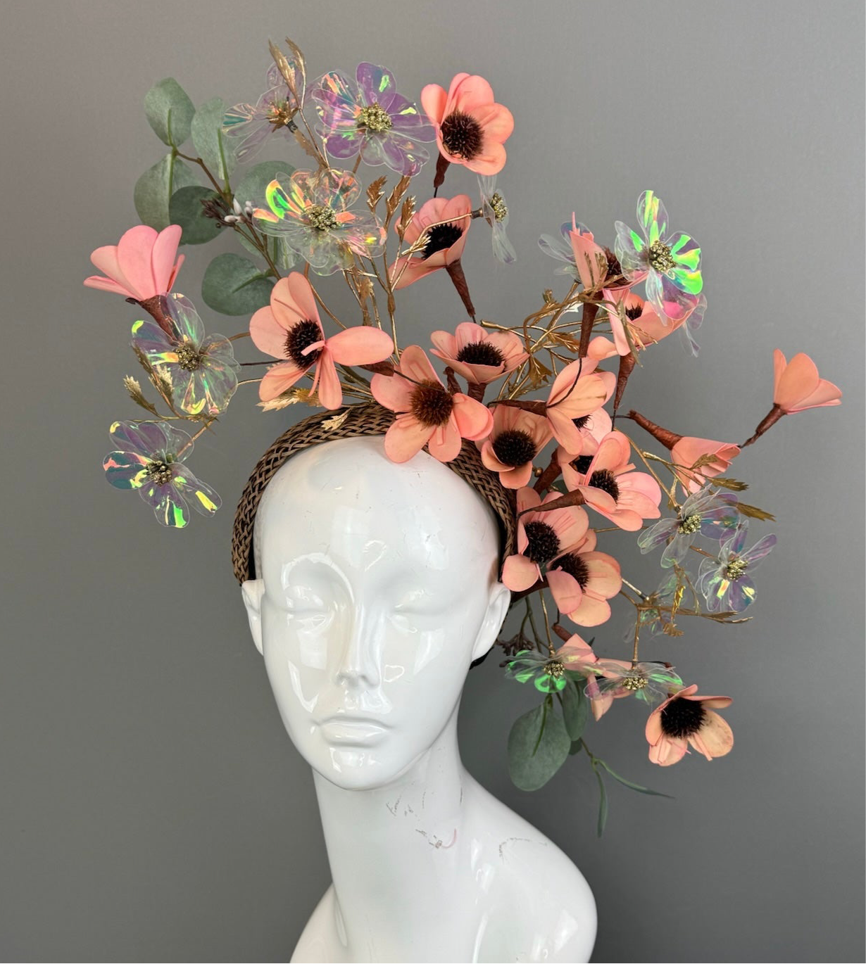 Peachy Pink and Green Kentucky Derby fascinator, Derby Hat Alternative