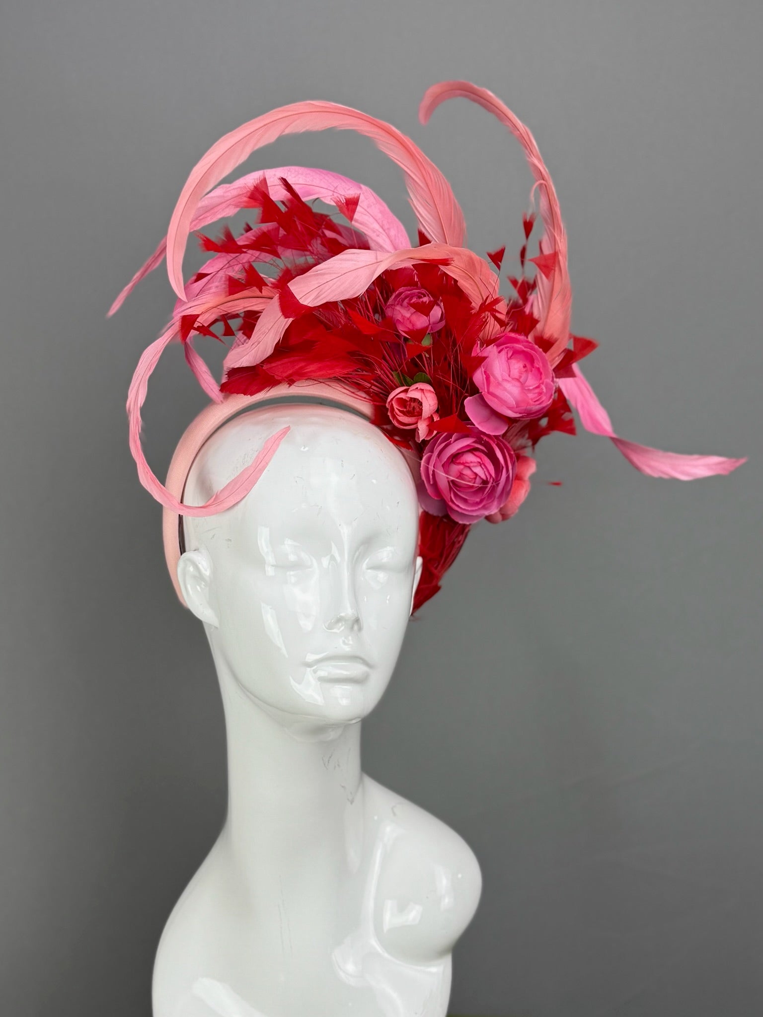 Pink and Red Kentucky Derby fascinator, Derby Hat Alternative (GOLD LINE)