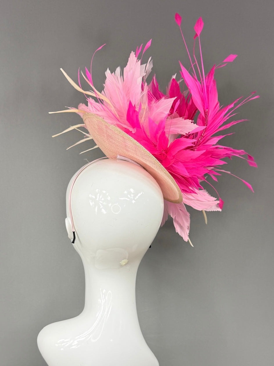 Kentucky Derby Fascinator Hat | Light and hot pink feathered Headpiece | Derbyologie