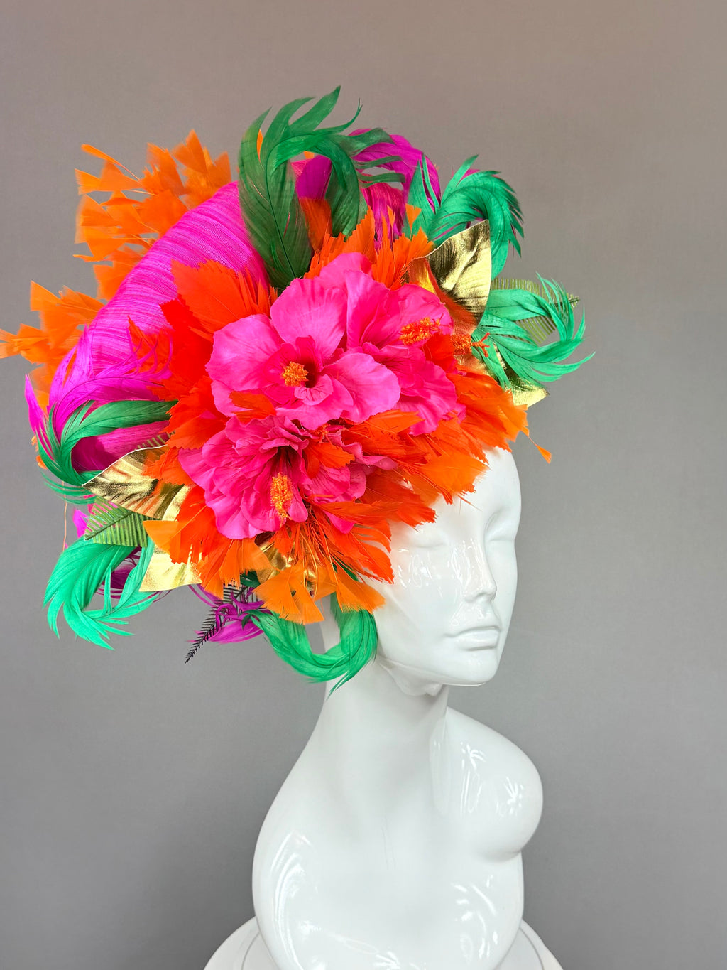 Pink, green and orange Kentucky Derby Fascinator, derby hat Kentucky Derby Hat Alternative, Floral Fascinator, (PLATINUM LINE)