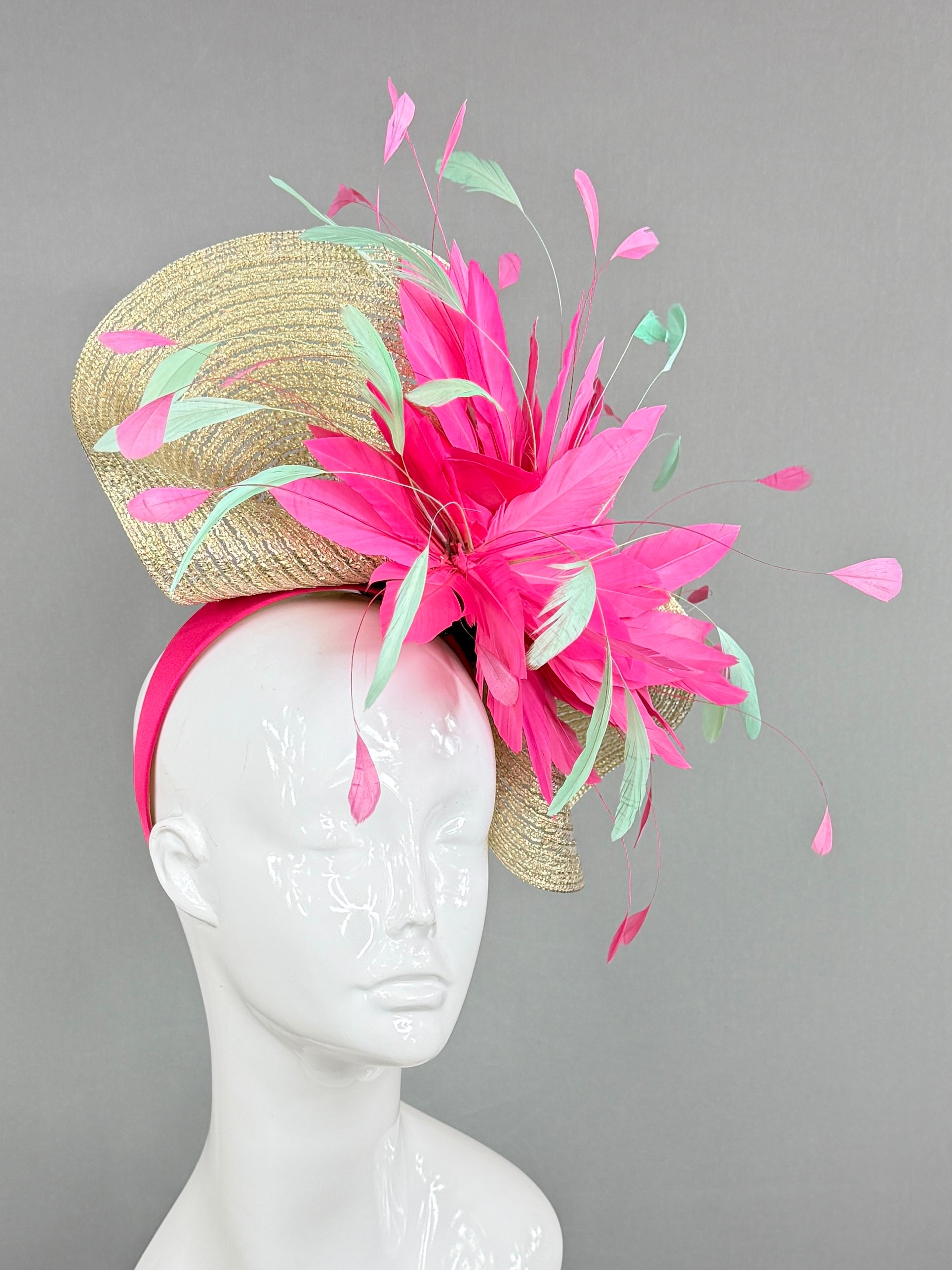 Kentucky Derby Fascinator Hat | Pink, blue, and gold Headpiece | Derbyologie