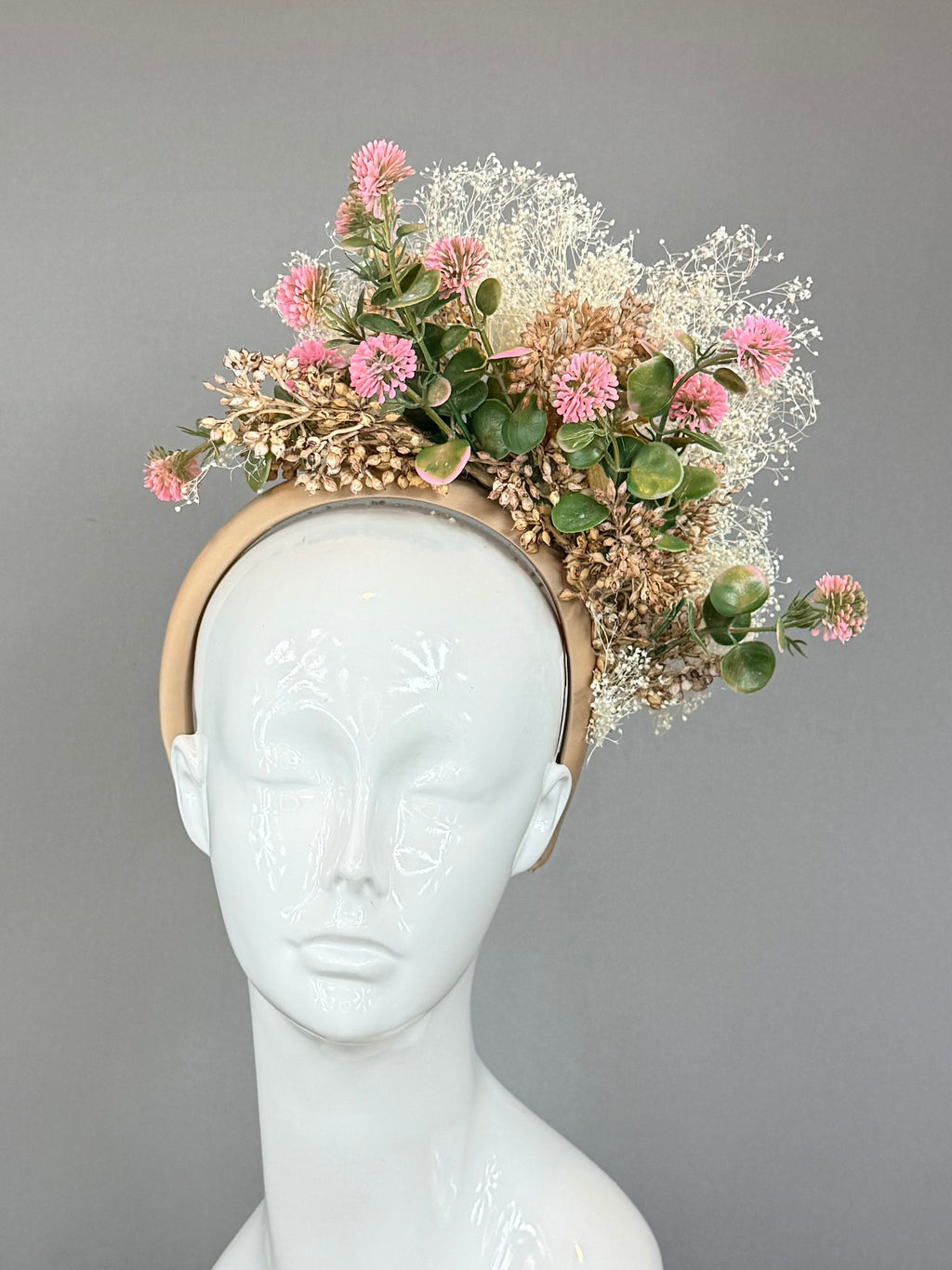 Kentucky Derby Fascinator Hat | Gold, Pink, White, and Green Flower Hat | Derbyologie