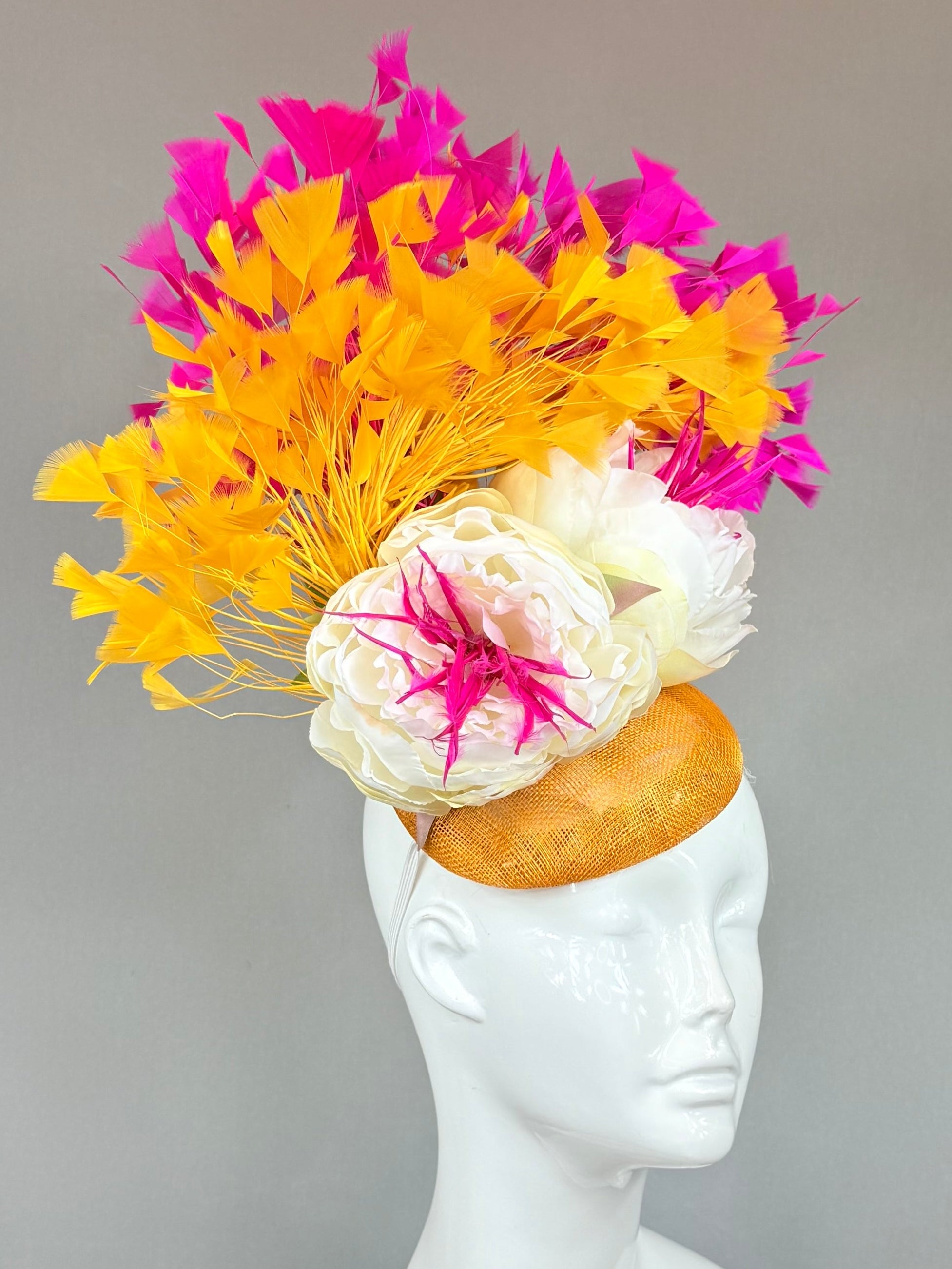 Gold yellow, pink, and white Kentucky Derby Fascinator