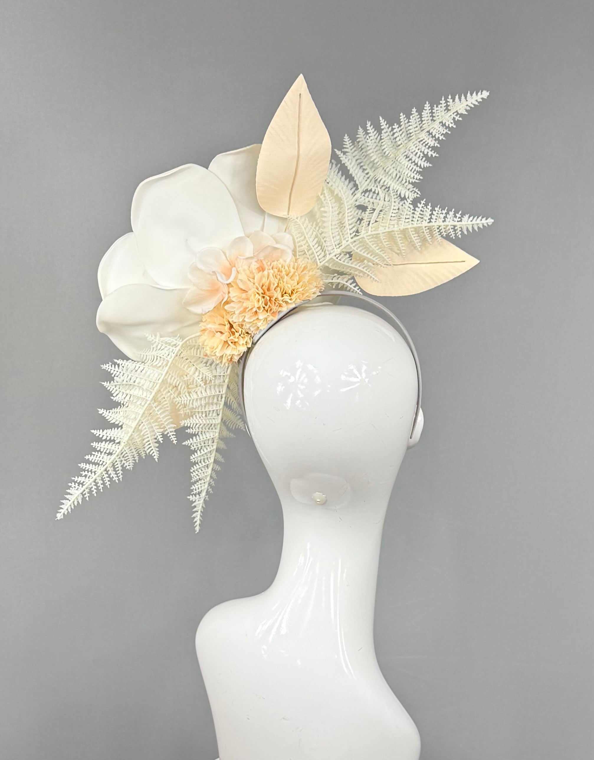 Kentucky Derby Fascinator Hat | White and Gold Flower Headpiece | Derbyologie