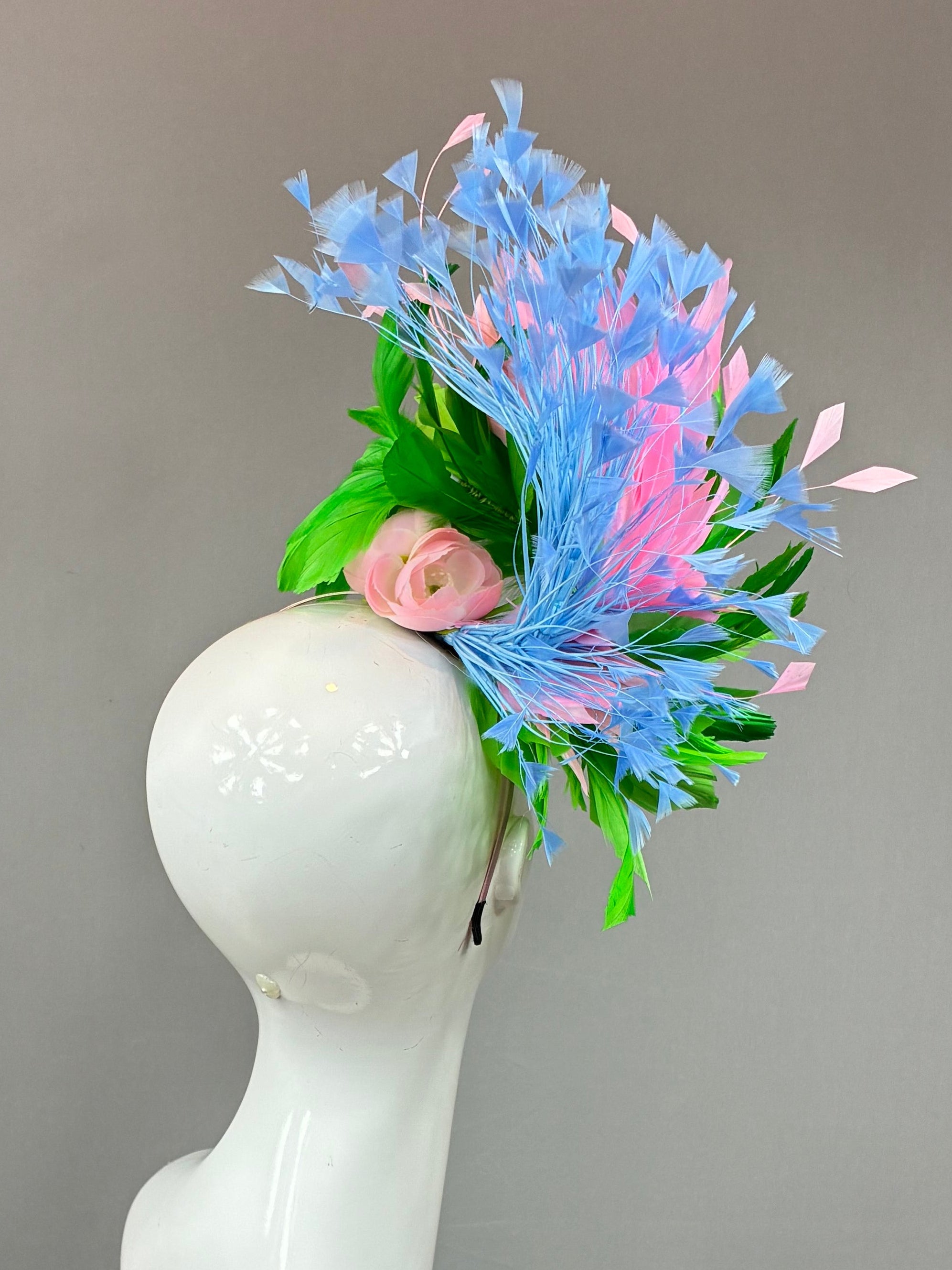 Green, Pink and Blue  Derby Fascinator, Kentucky Derby Hat Alternative, Kentucky derby hat (GOLD LINE)