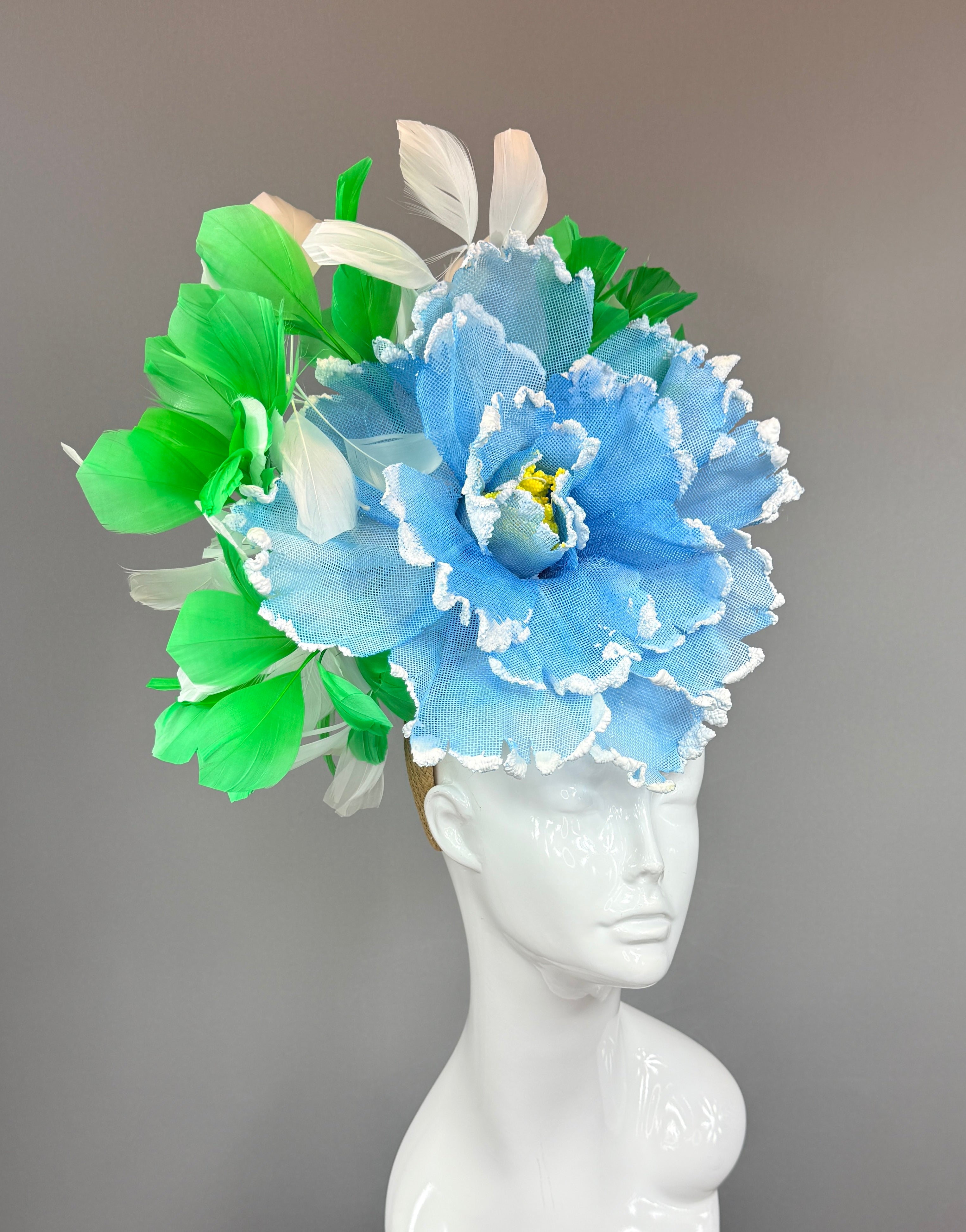 Kentucky Derby Fascinator Hat | Blue, green, and white  Headband Hat | Derbyologie