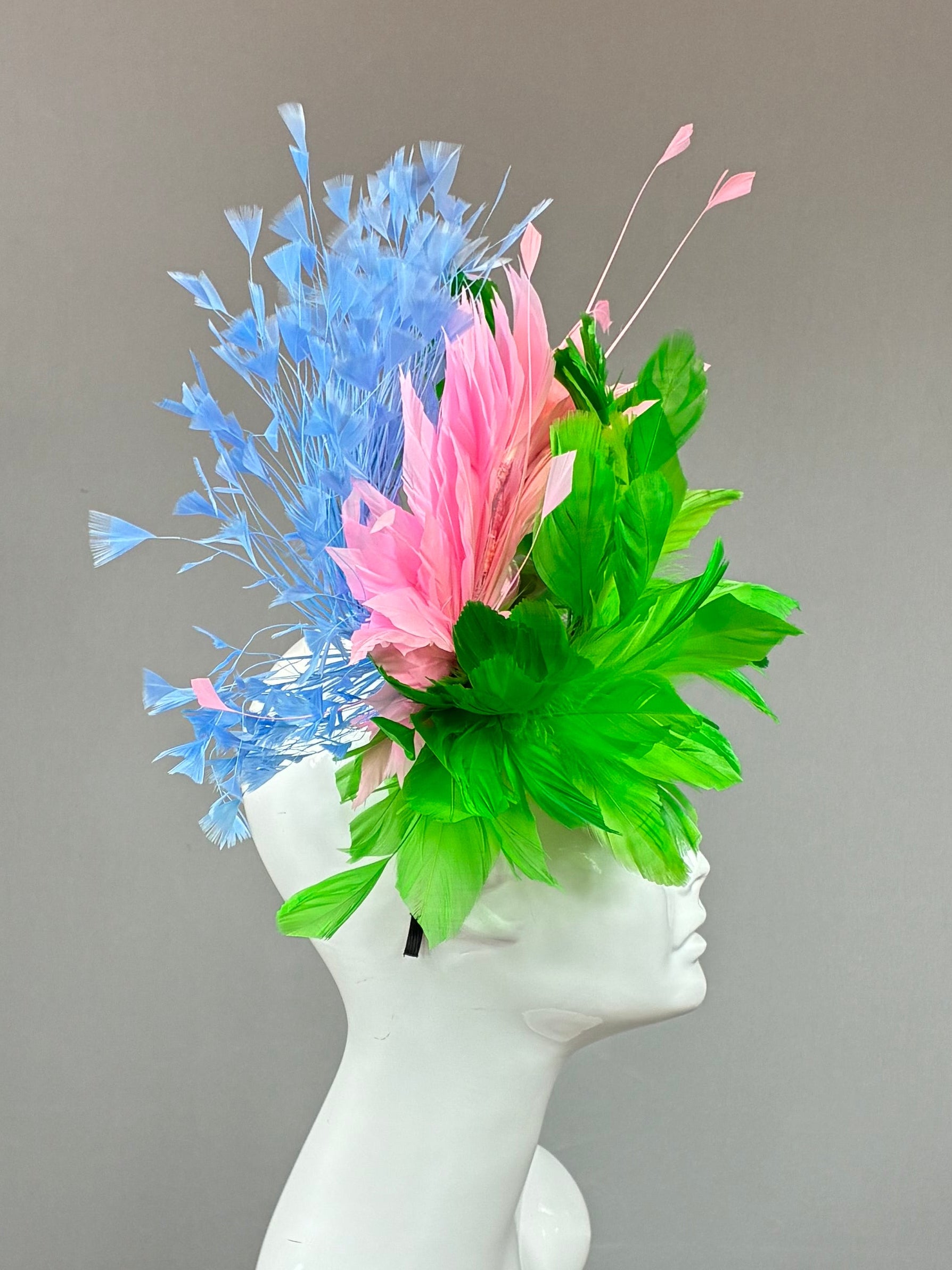 Green, Pink and Blue  Derby Fascinator, Kentucky Derby Hat Alternative, Kentucky derby hat (GOLD LINE)