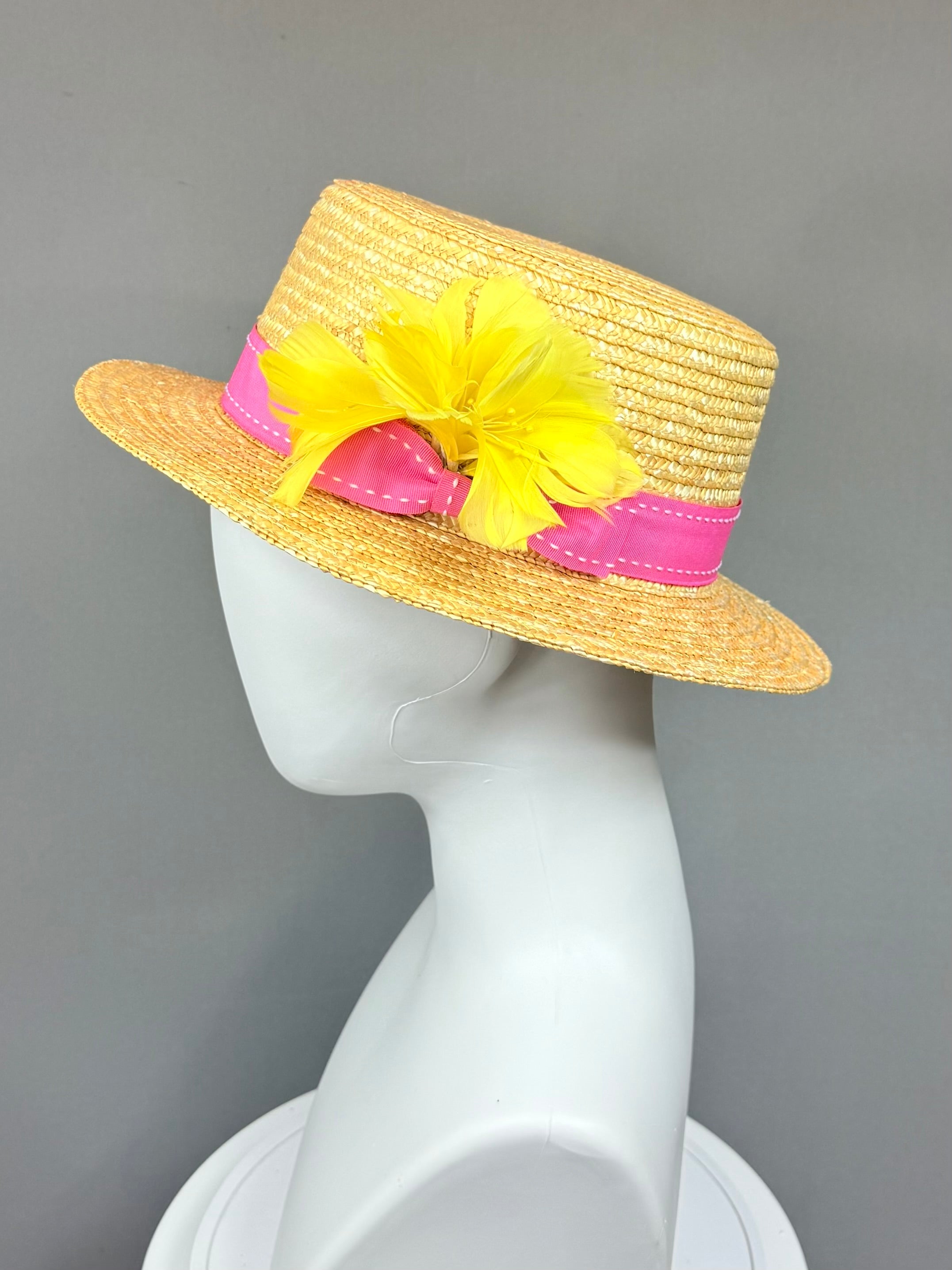 Kentucky Derby Men’s Hat | Pink and Yellow Boater Hat| Derbyologie
