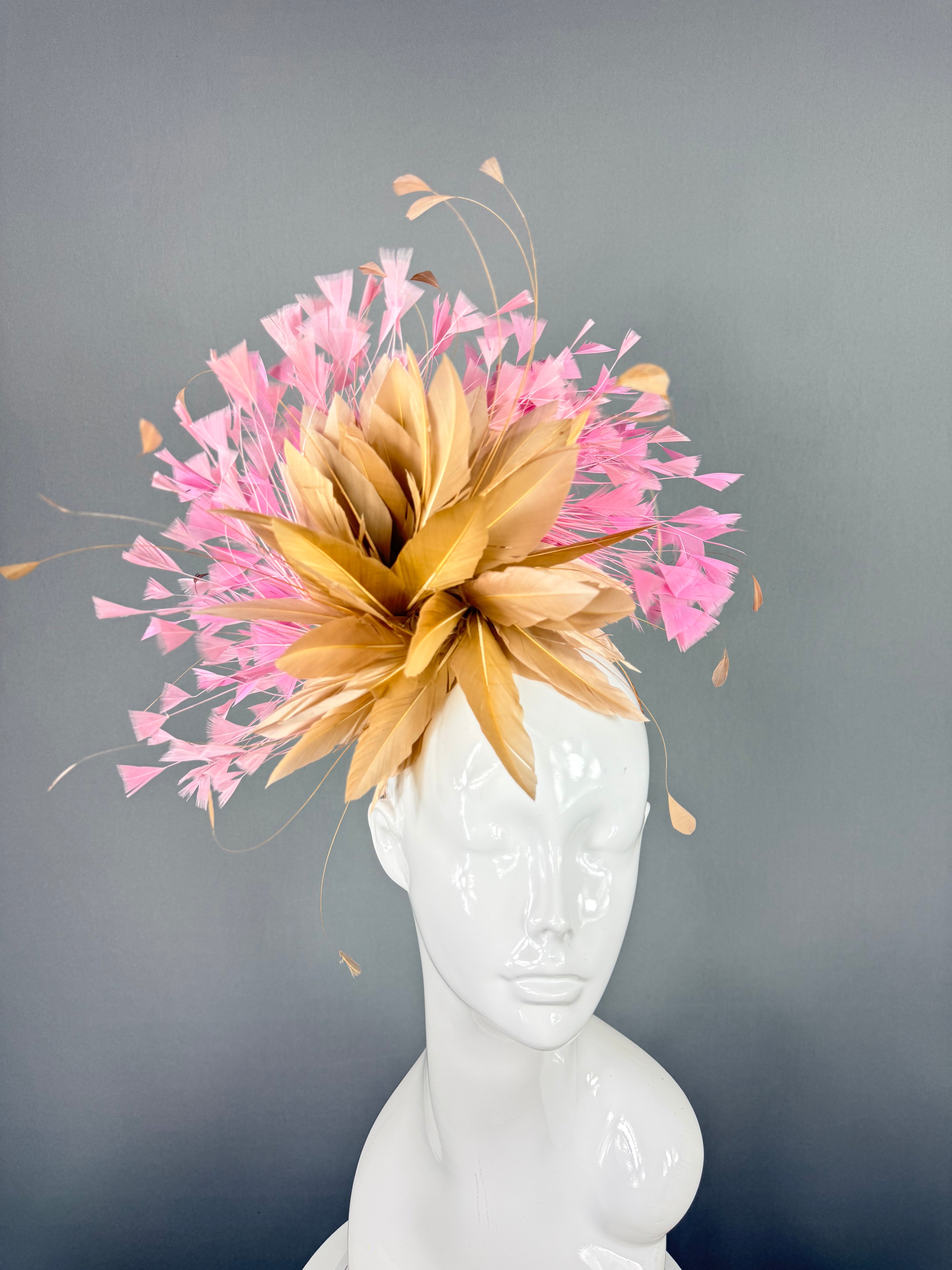 Kentucky Derby Fascinator Hat | Pink & Beige Headpiece | Derbyologie