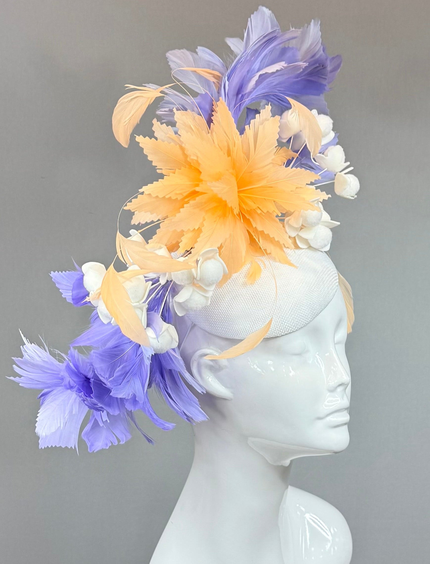 Periwinkle purple blue, peach & white Derby Fascinator, Kentucky Derby Hat Alternative, Kentucky derby hat (GOLD LINE)