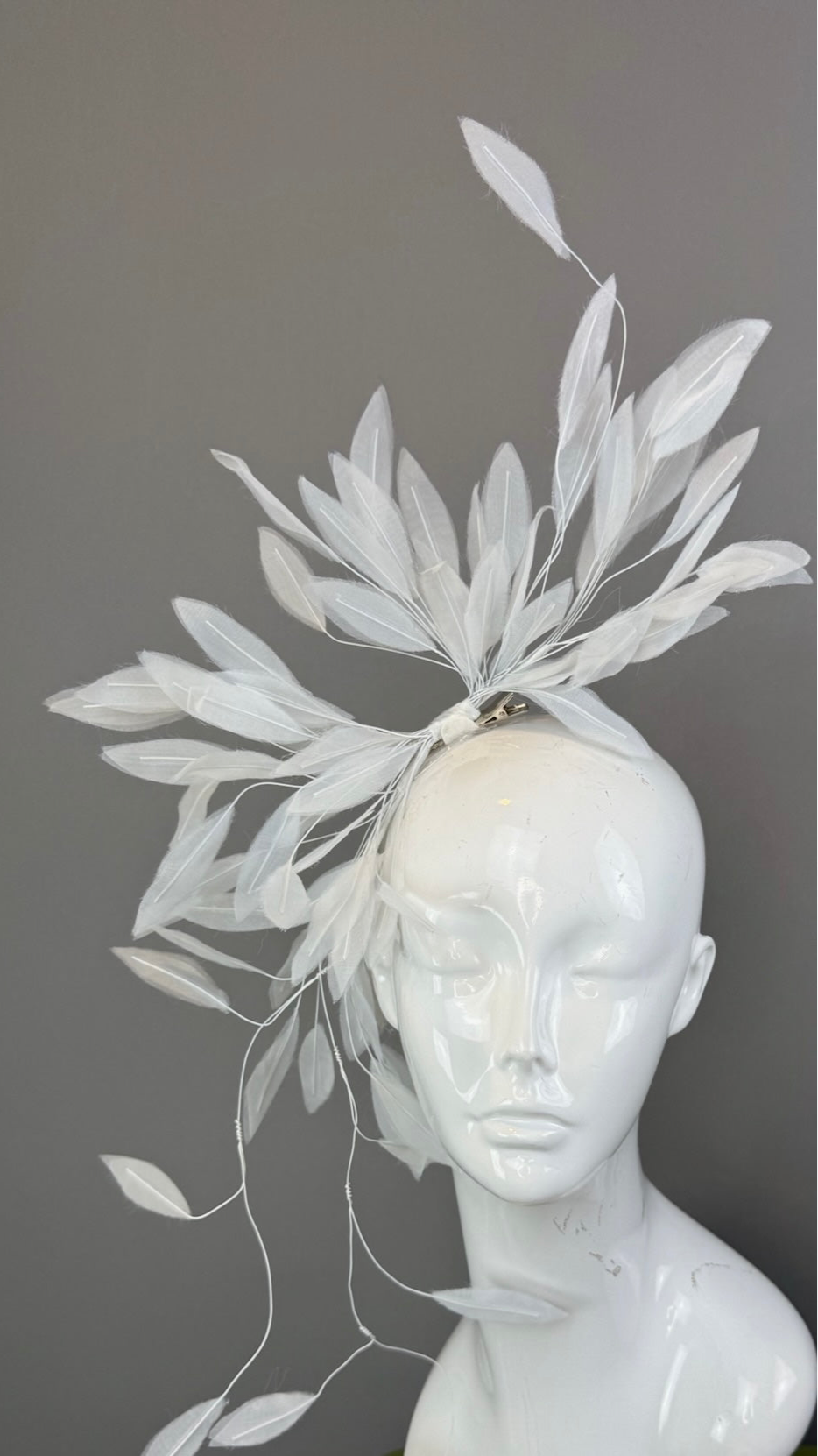 Kentucky Derby Feather Fascinator Hat for Women with white wiry feathers