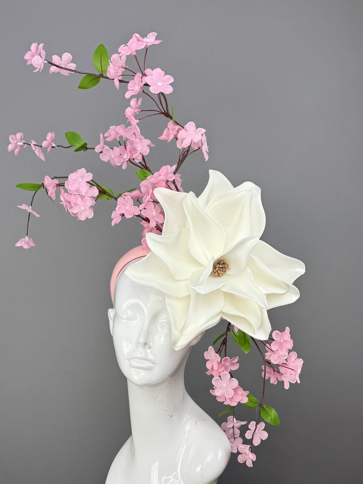 Pink and White Kentucky Derby fascinator, Derby Hat Alternative (GOLD LINE)