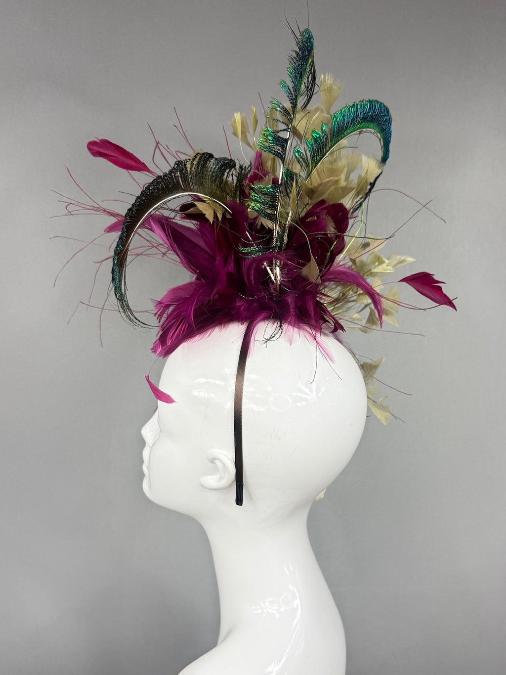 Kentucky Derby Fascinator Hat |  Purple, gold, and green feathered Headpiece | Derbyologie