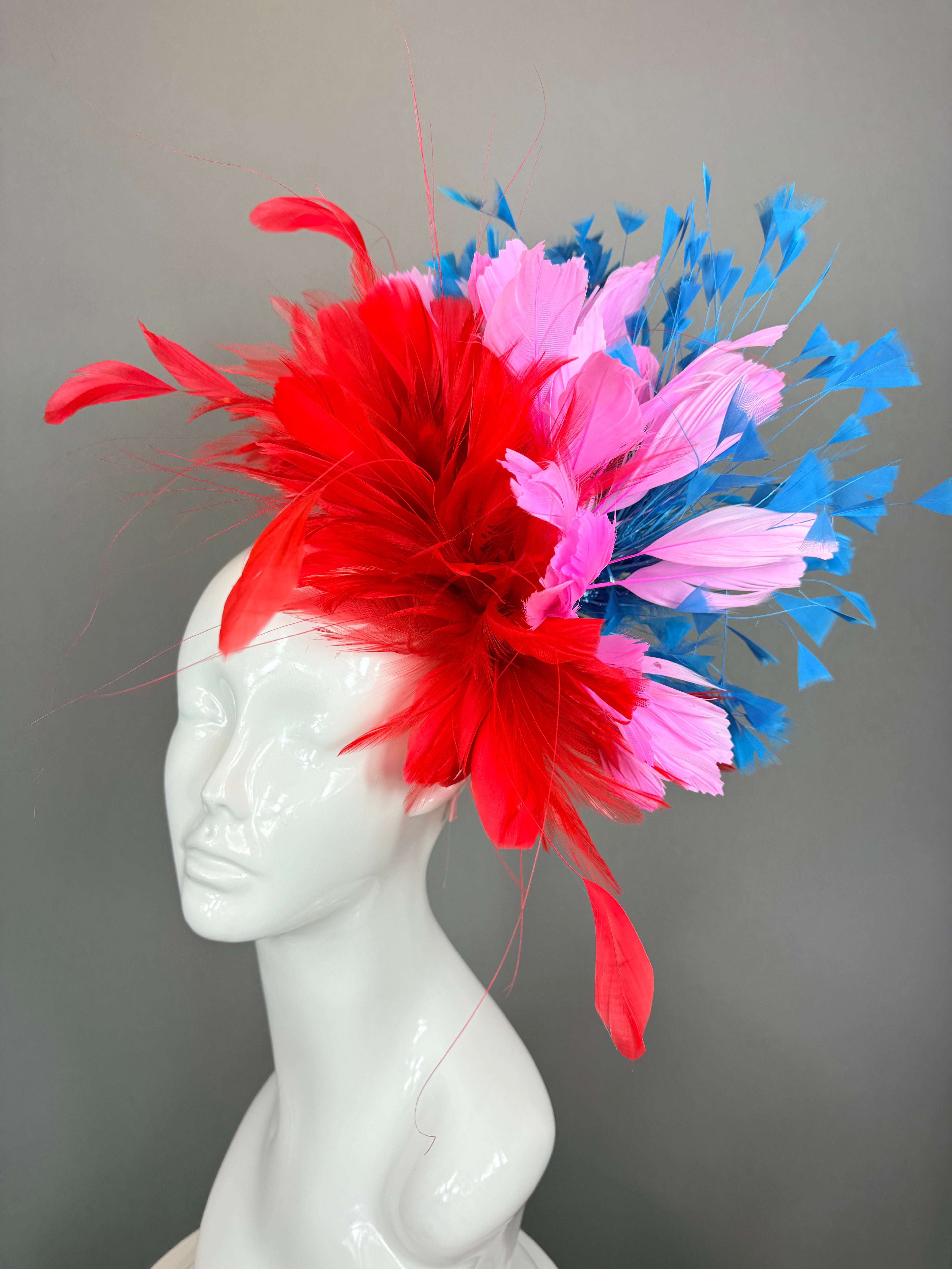 Kentucky Derby Fascinator Hat | Red, Pink and Blue Headpiece | Derbyologie