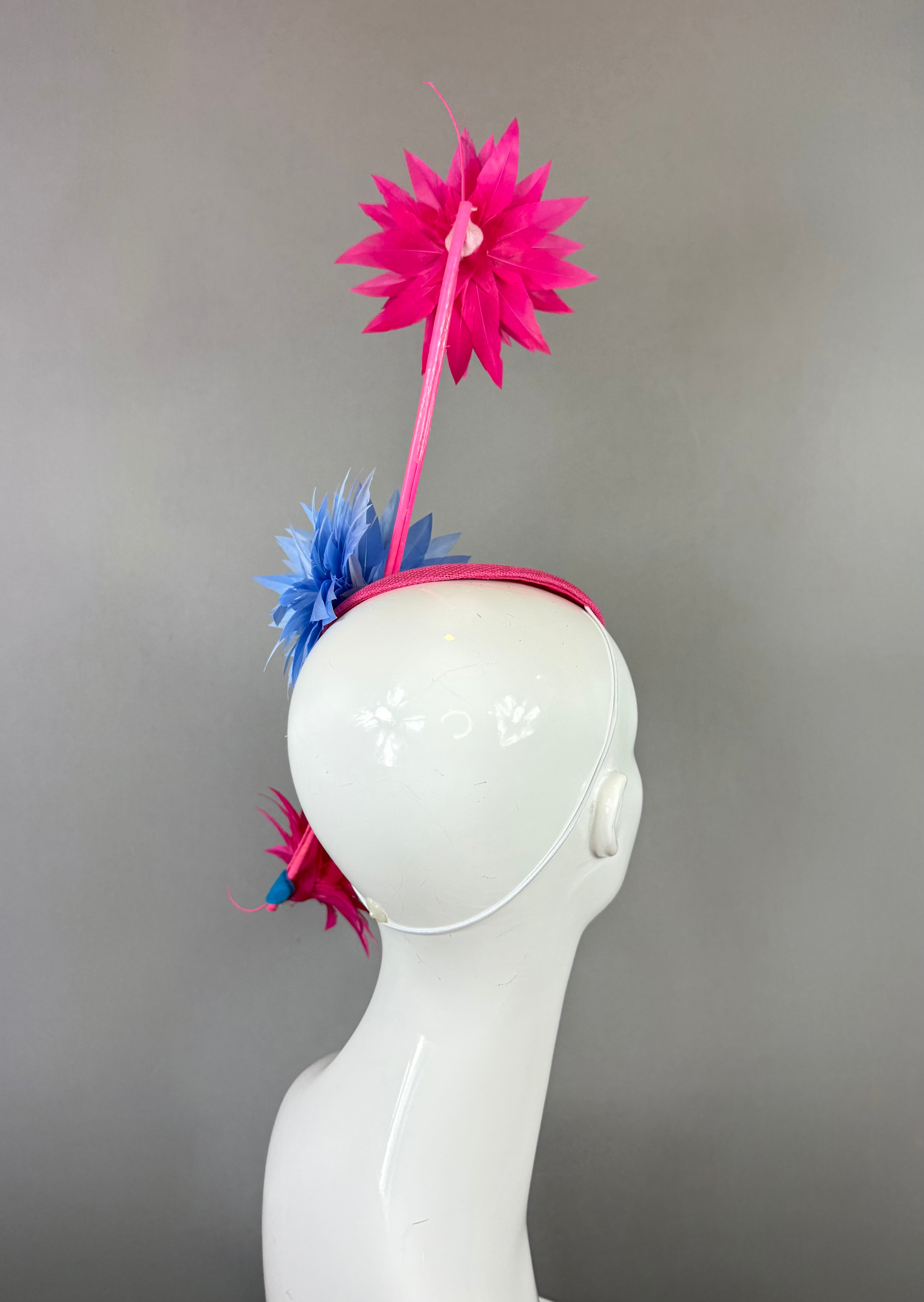 Pink and blue colored Kentucky Derby Fascinator (GOLD LINE)