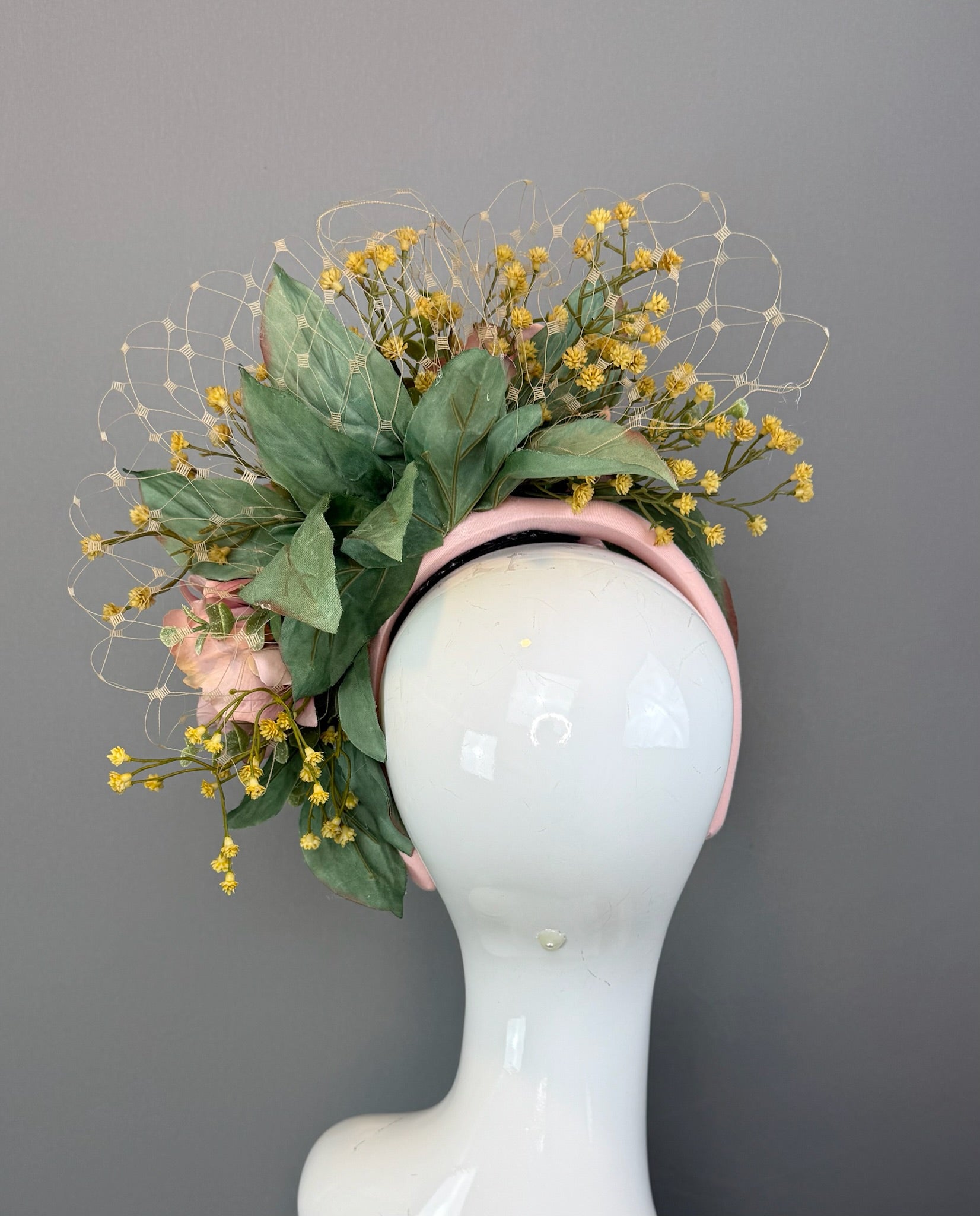 Mauve and Green Kentucky Derby fascinator, Derby Hat Alternative, Garden Collection (GOLD LINE)