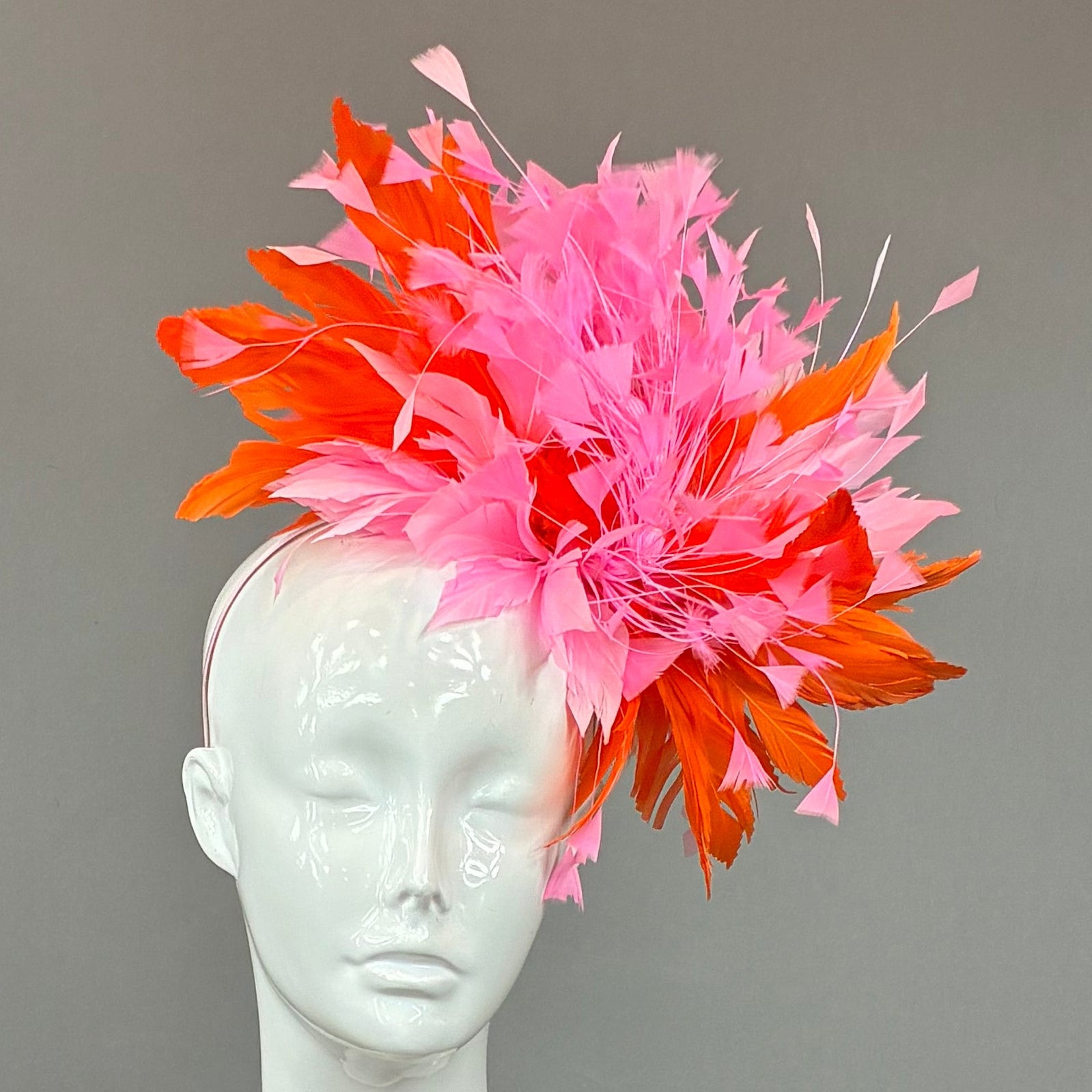 Kentucky Derby Fascinator Hat | Orange and pink feathered Headband Hat | Derbyologie