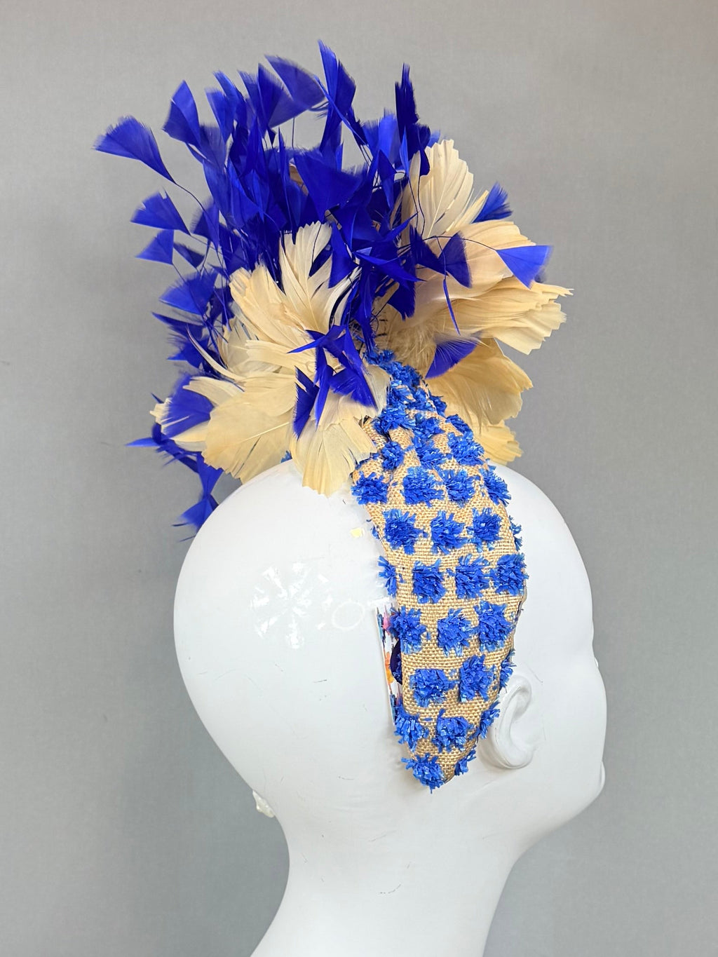 Kentucky Derby Fascinator Hat | Blue and Beige Flower Hat | Derbyologie