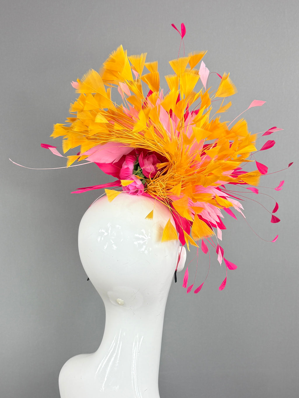 Kentucky Derby Fascinator Hat | fuchsia, pink, and yellow feathered Headpiece | Derbyologie
