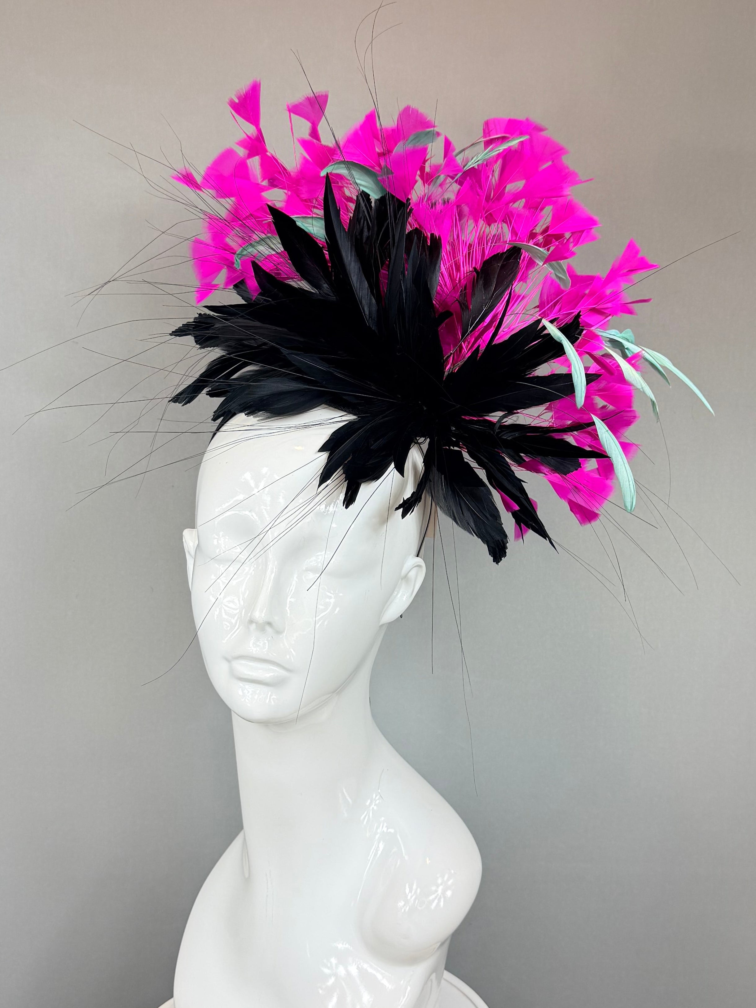 Black, Hot pink and Turquoise Kentucky Derby Fascinator (GOLD LINE)