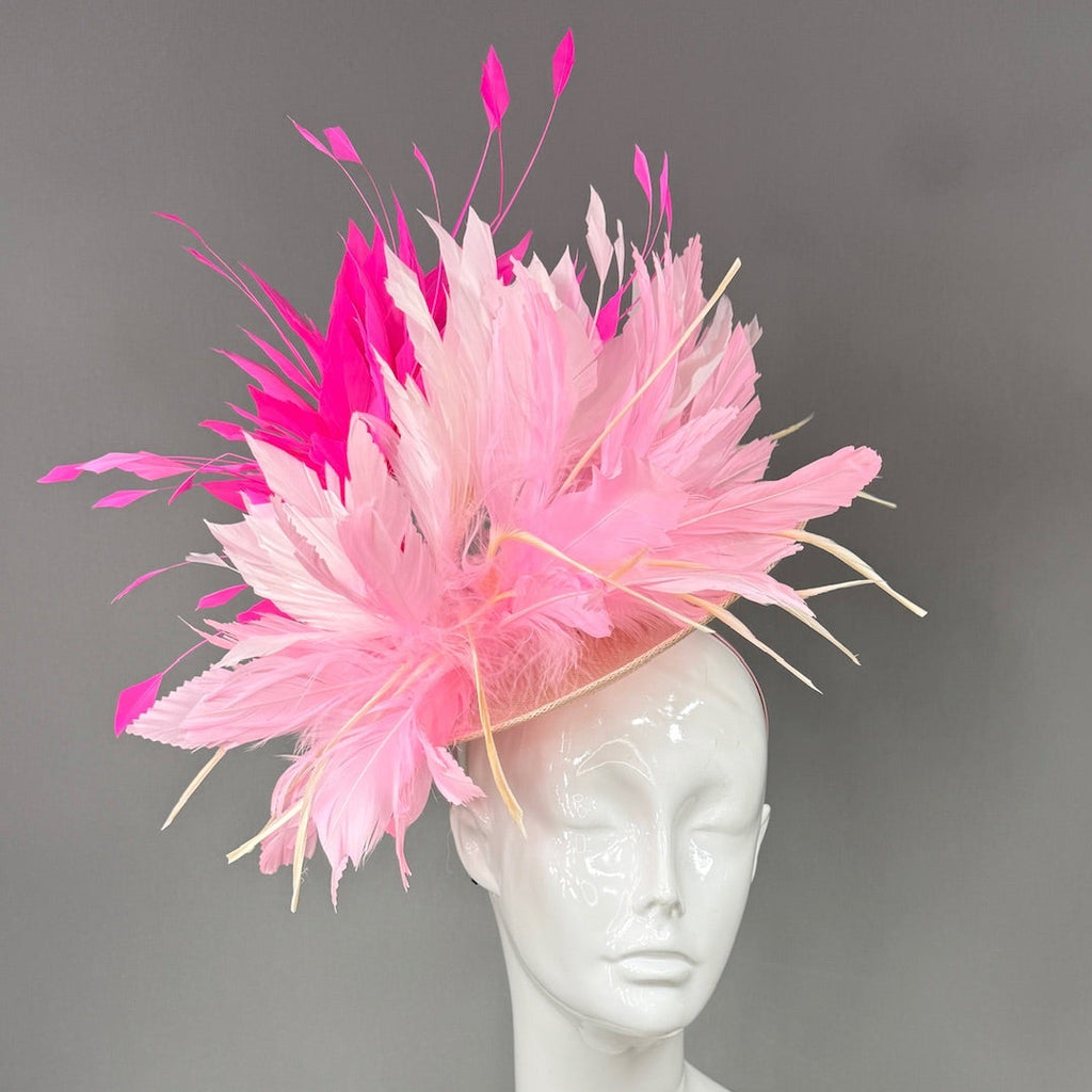 Kentucky Derby Fascinator Hat | Light and hot pink feathered Headpiece | Derbyologie