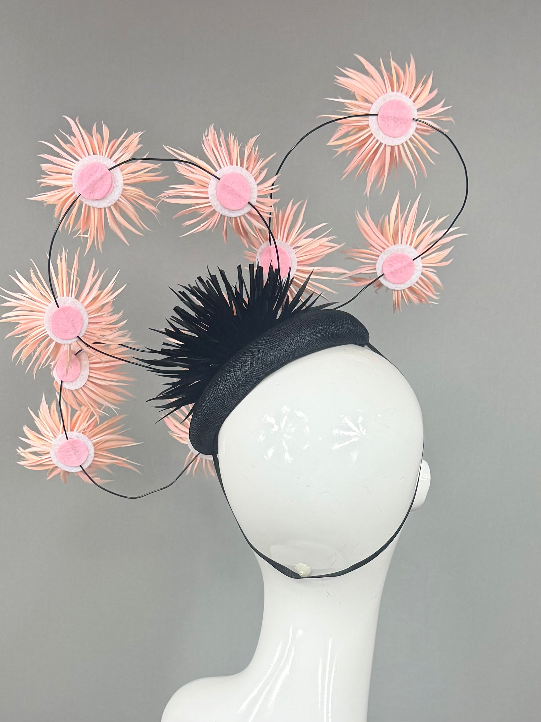 Kentucky Derby Fascinator Hat | Black and light pink Headband Hat | Derbyologie