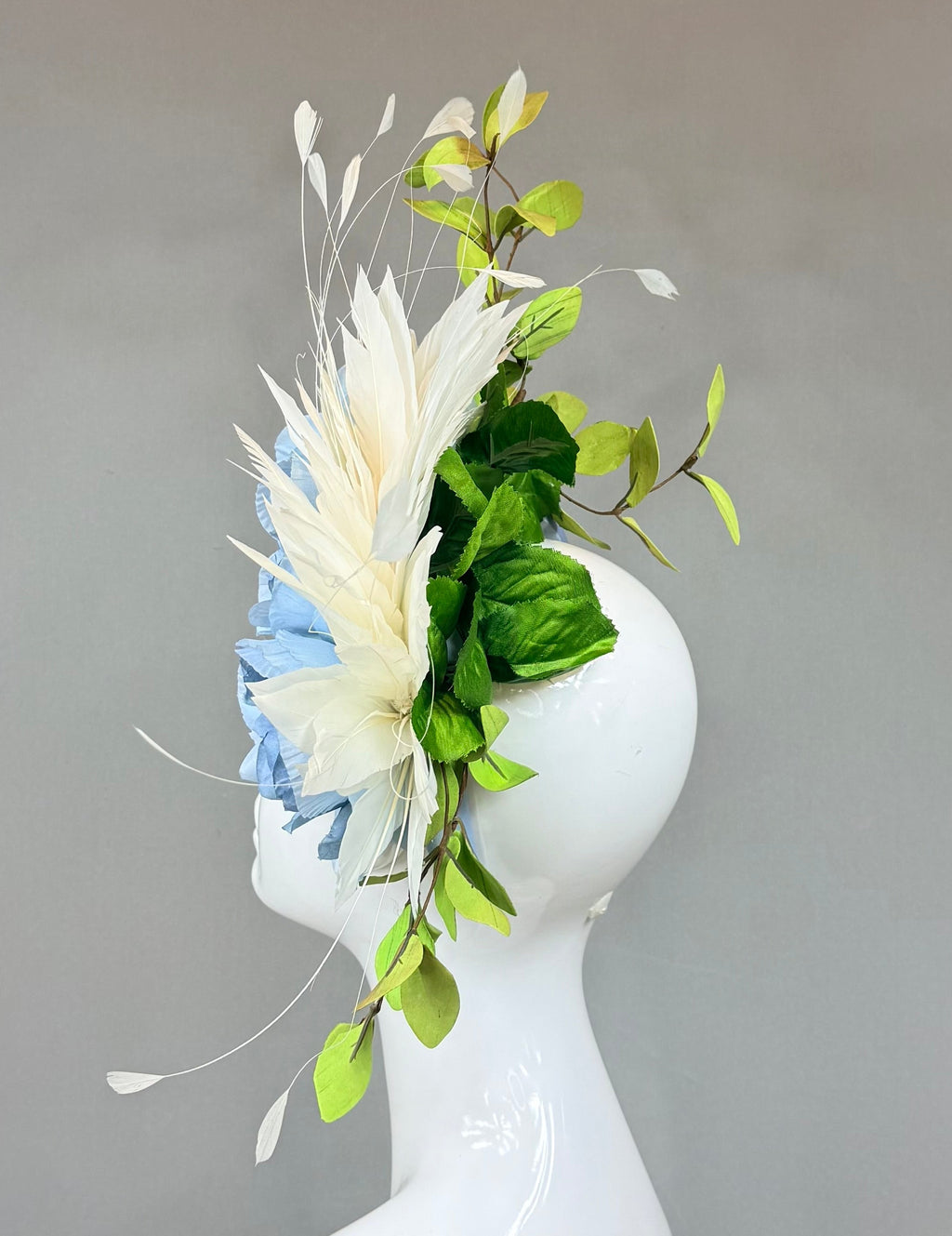 Kentucky Derby Fascinator Hat | Blue, Green & White Flower Headpiece | Derbyologie