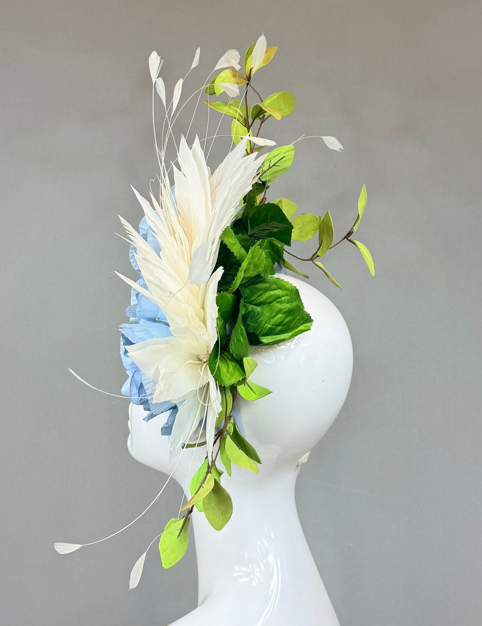 Kentucky Derby Fascinator Hat | Blue, Green & White Flower Headpiece | Derbyologie