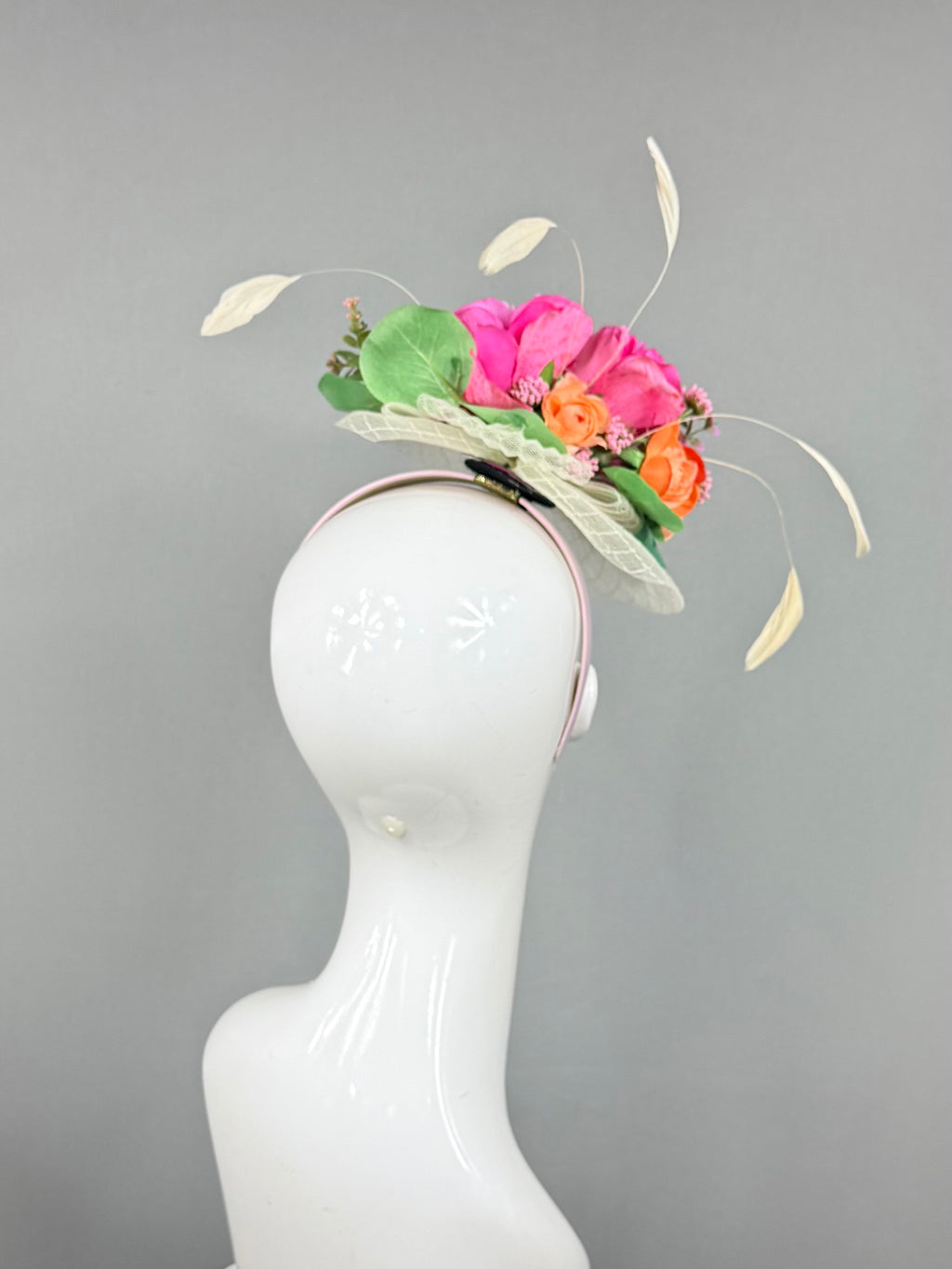 Kentucky Derby Fascinator Hat | Pink and green feathered Headband Hat | Derbyologie