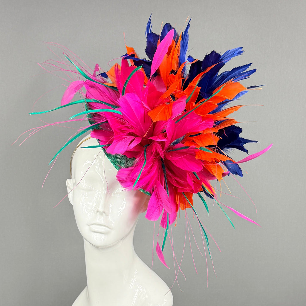 Kentucky Derby Fascinator Hat |Navy, Orange, Pink, and Green Headpiece | Derbyologie