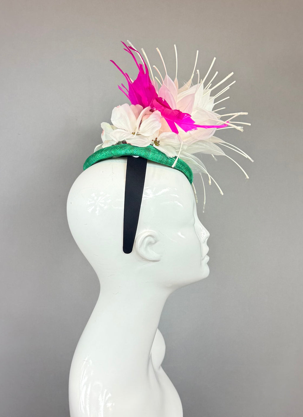 Kentucky Derby Fascinator Hat | Pink, Green Feather Headpiece| Derbyologie