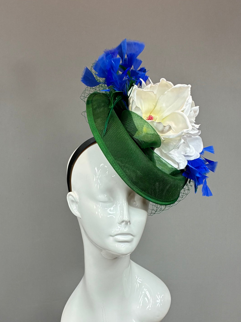 Kentucky Derby Fascinator Hat |Blue, green, and white Headband Hat | Derbyologie