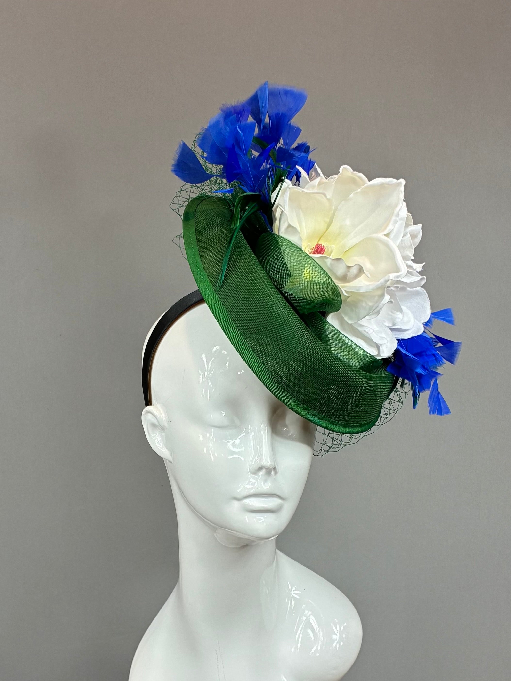 Kentucky Derby Fascinator Hat |Blue, green, and white Headband Hat | Derbyologie