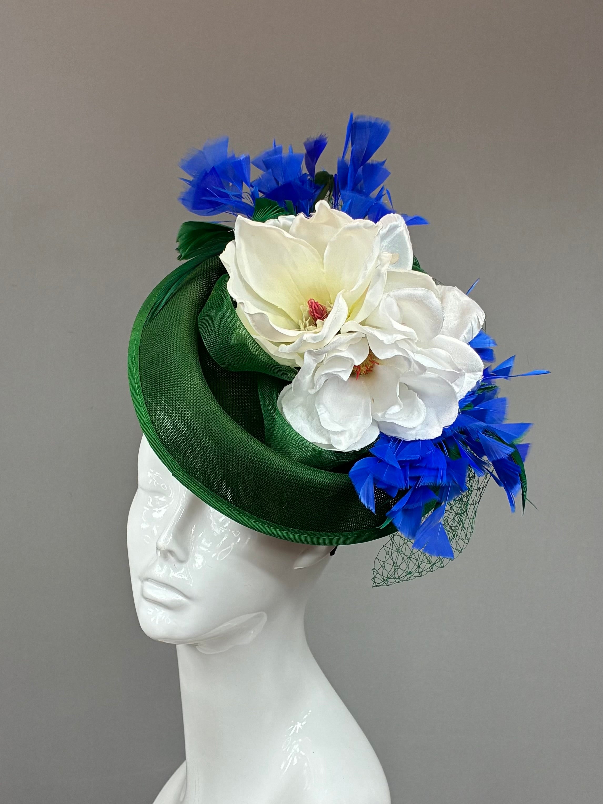 Kentucky Derby Fascinator Hat |Blue, green, and white Headband Hat | Derbyologie