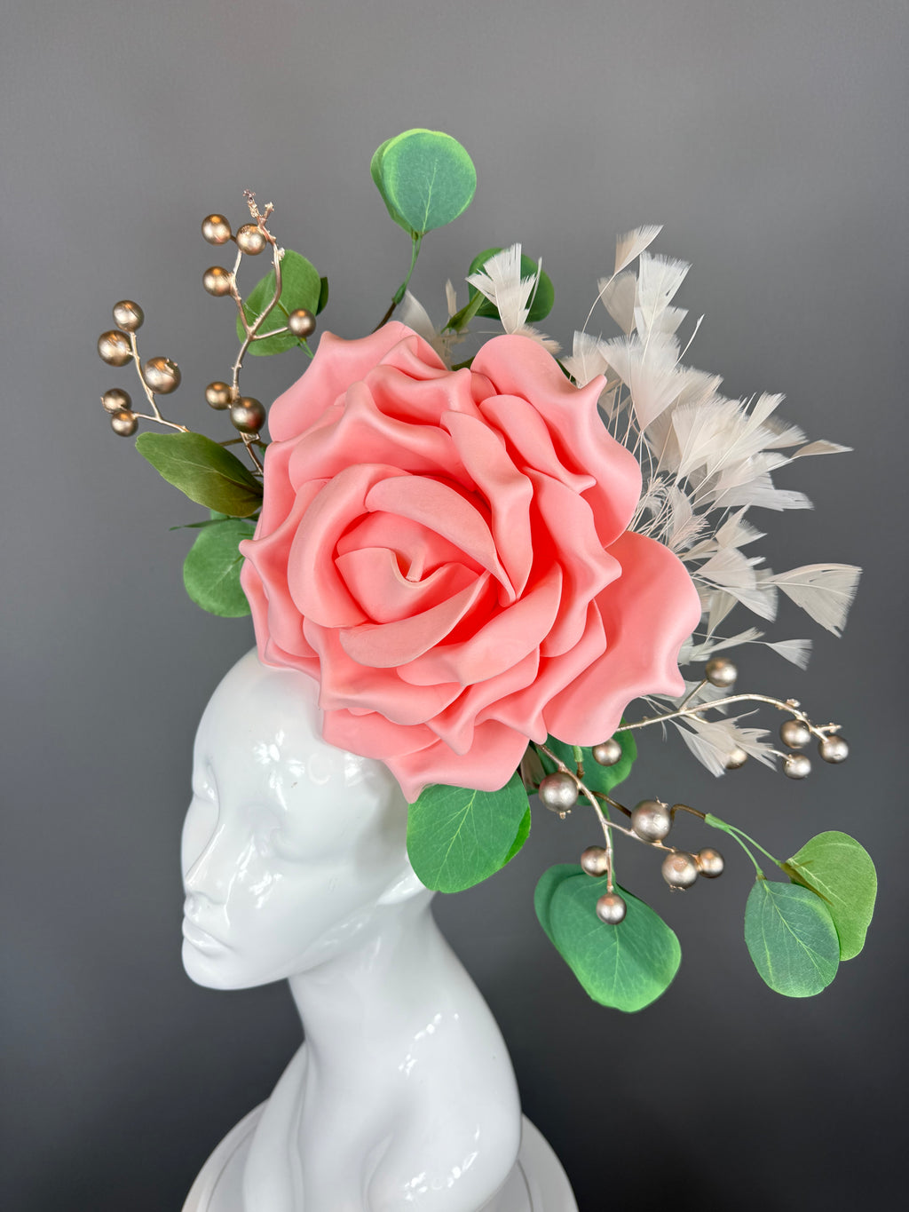 Kentucky Derby Fascinator Hat | Peachy Pink & Green Flower Headpiece | Derbyologie