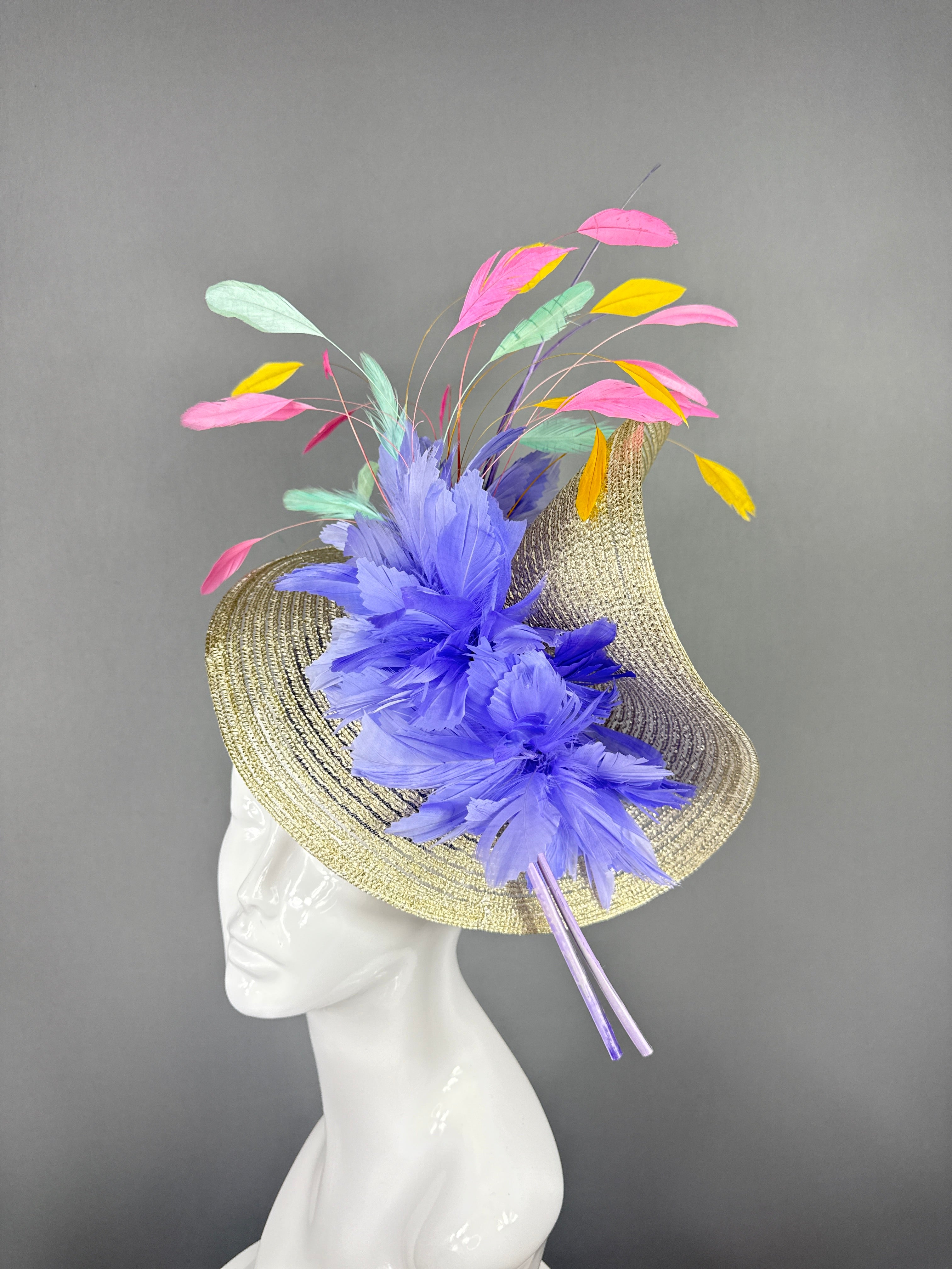 Kentucky Derby Fascinator Hat | Pink, Yellow, Purple, and Turquoise Headpiece | Derbyologie