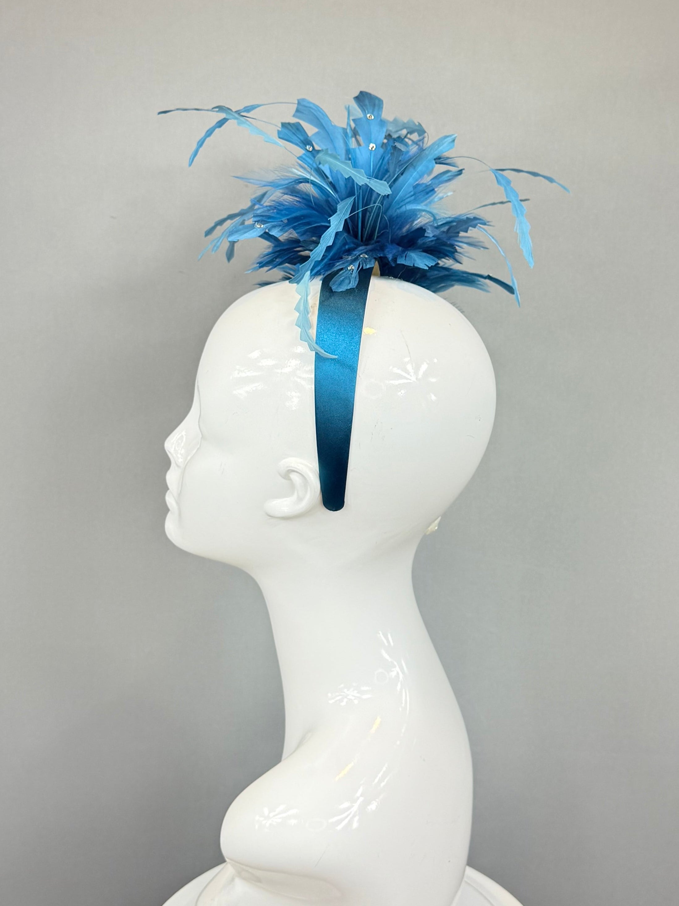 Kentucky Derby Fascinator Hat | Teal Blue Feather Headband | Derbyologie