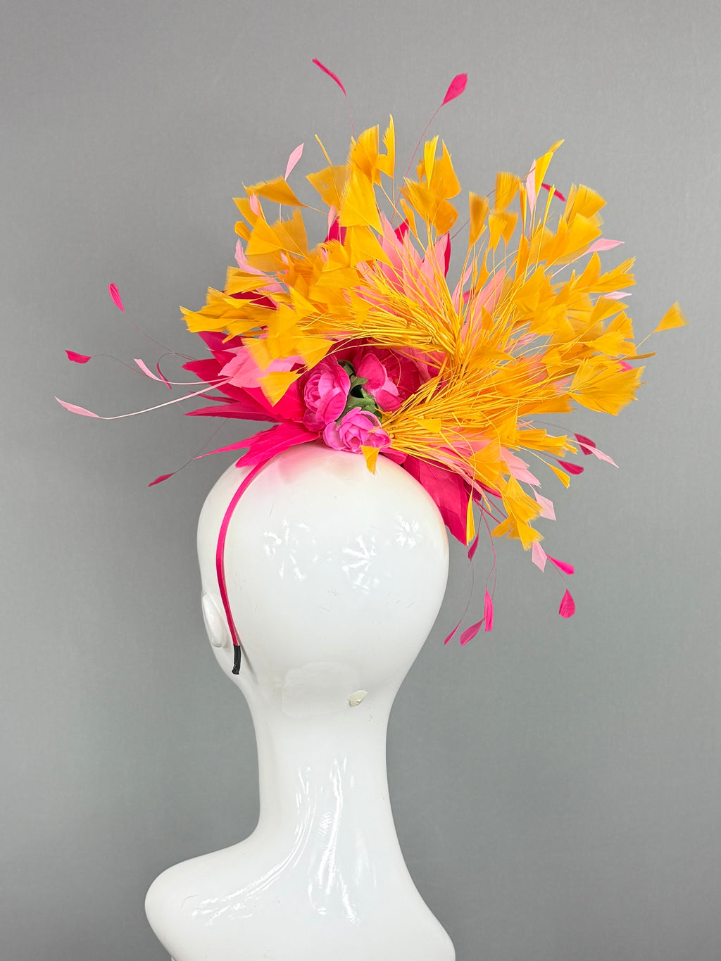 Kentucky Derby Fascinator Hat | fuchsia, pink, and yellow feathered Headpiece | Derbyologie